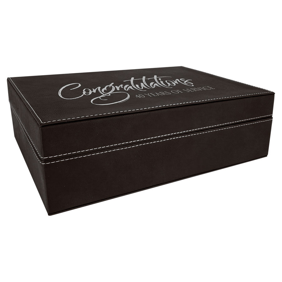 12 1/4" x 8 1/4" Black/Silver Leatherette Premium Gift Box 1