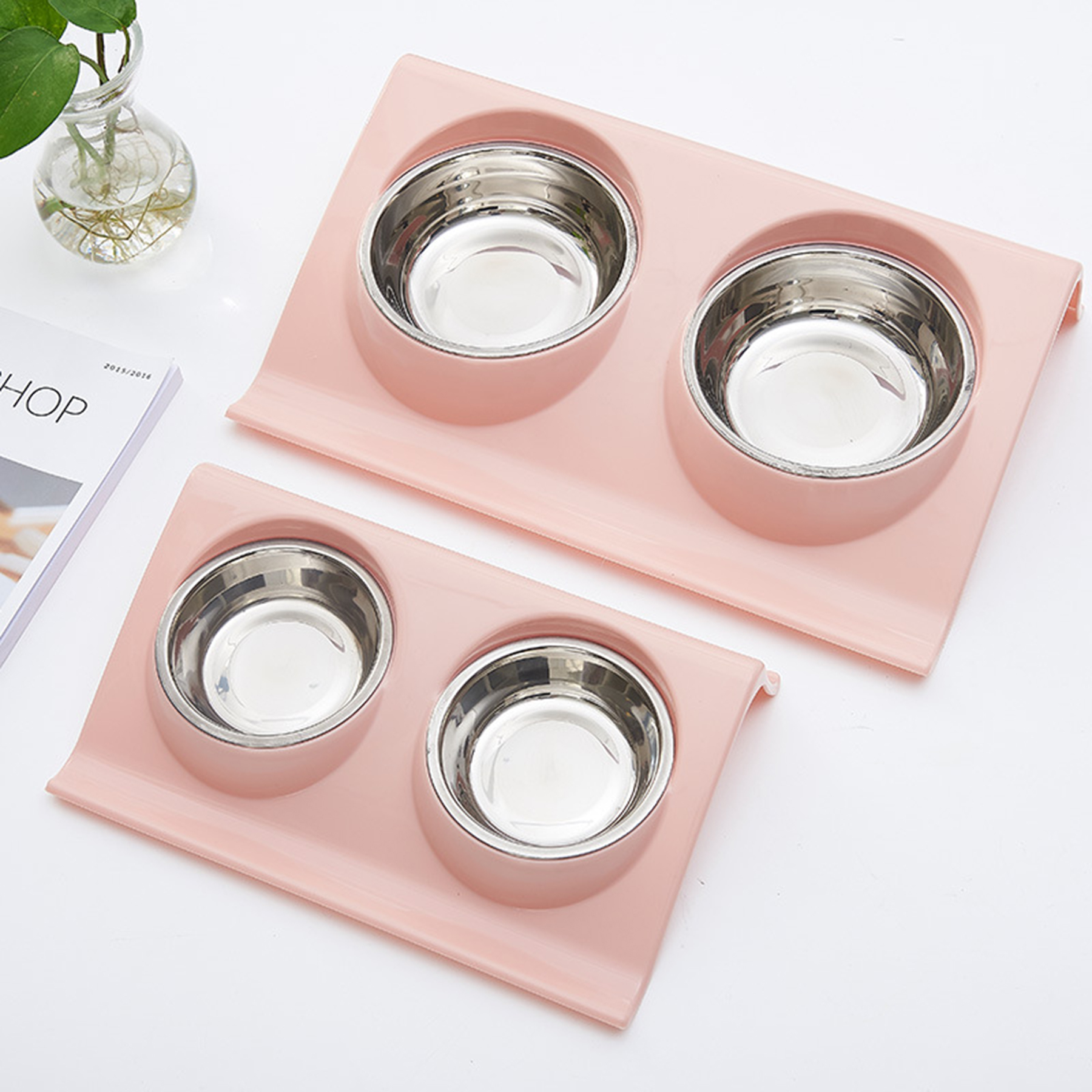 Double Pet Cat Dogs Feeding Bowls 4