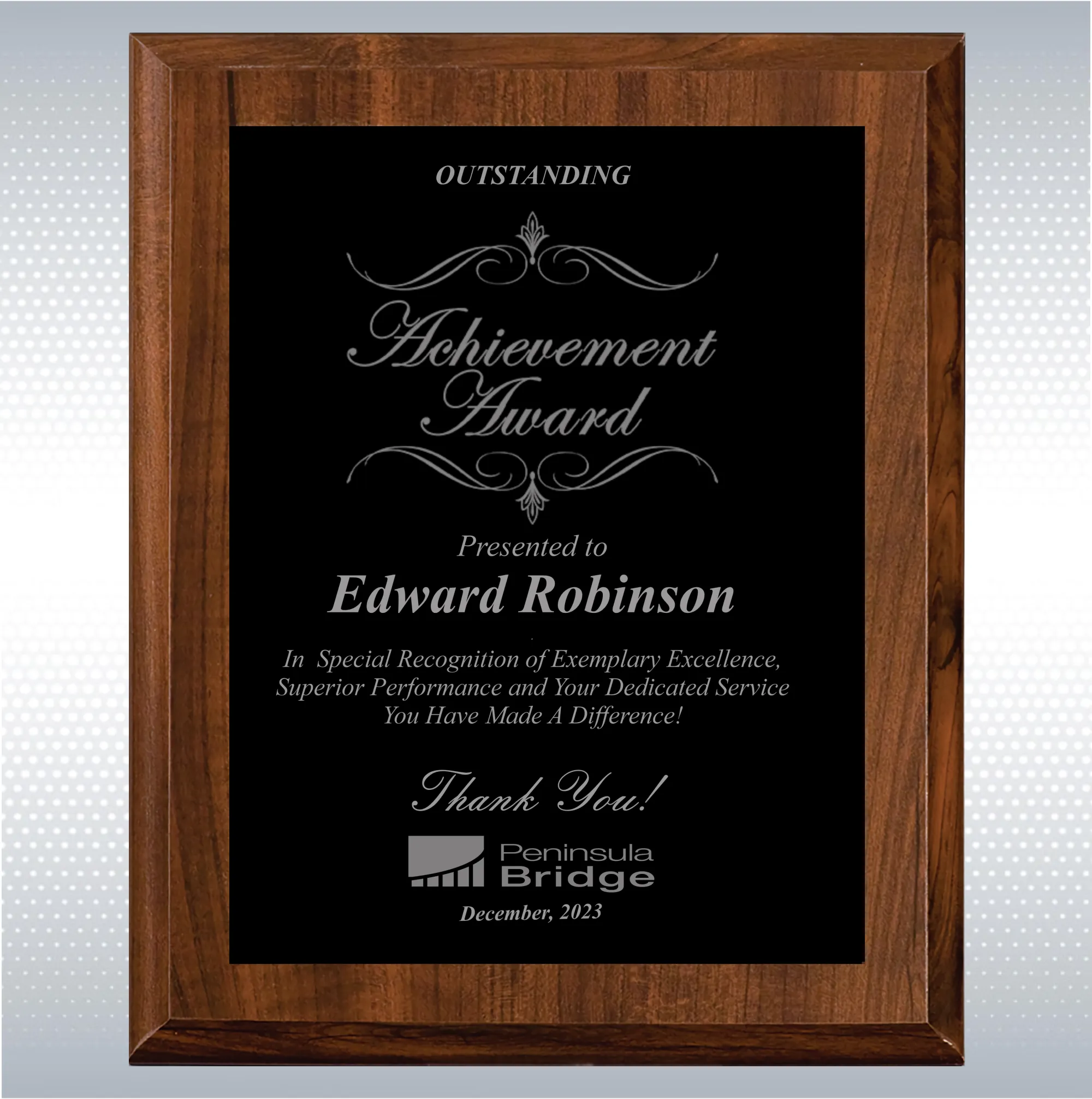 Cherry Finish Excellence Plaque , Employee Recognition Gift 14