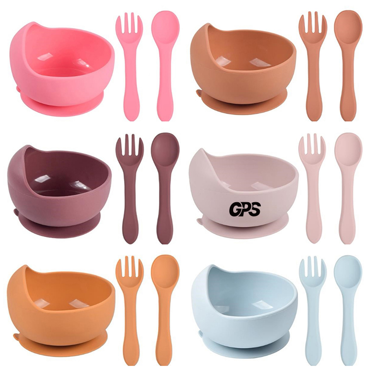 Silicone Suction Bowls for Baby with Spoon and Fork