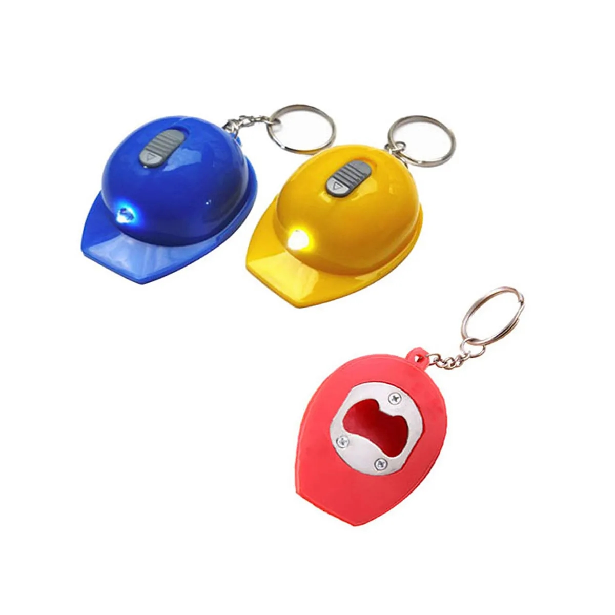 Plastic Helmet Shaped LED Light Bottle Opener Keychain 3