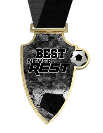 Medallion: 3" Shield Soccer Best Never Rest Design 1