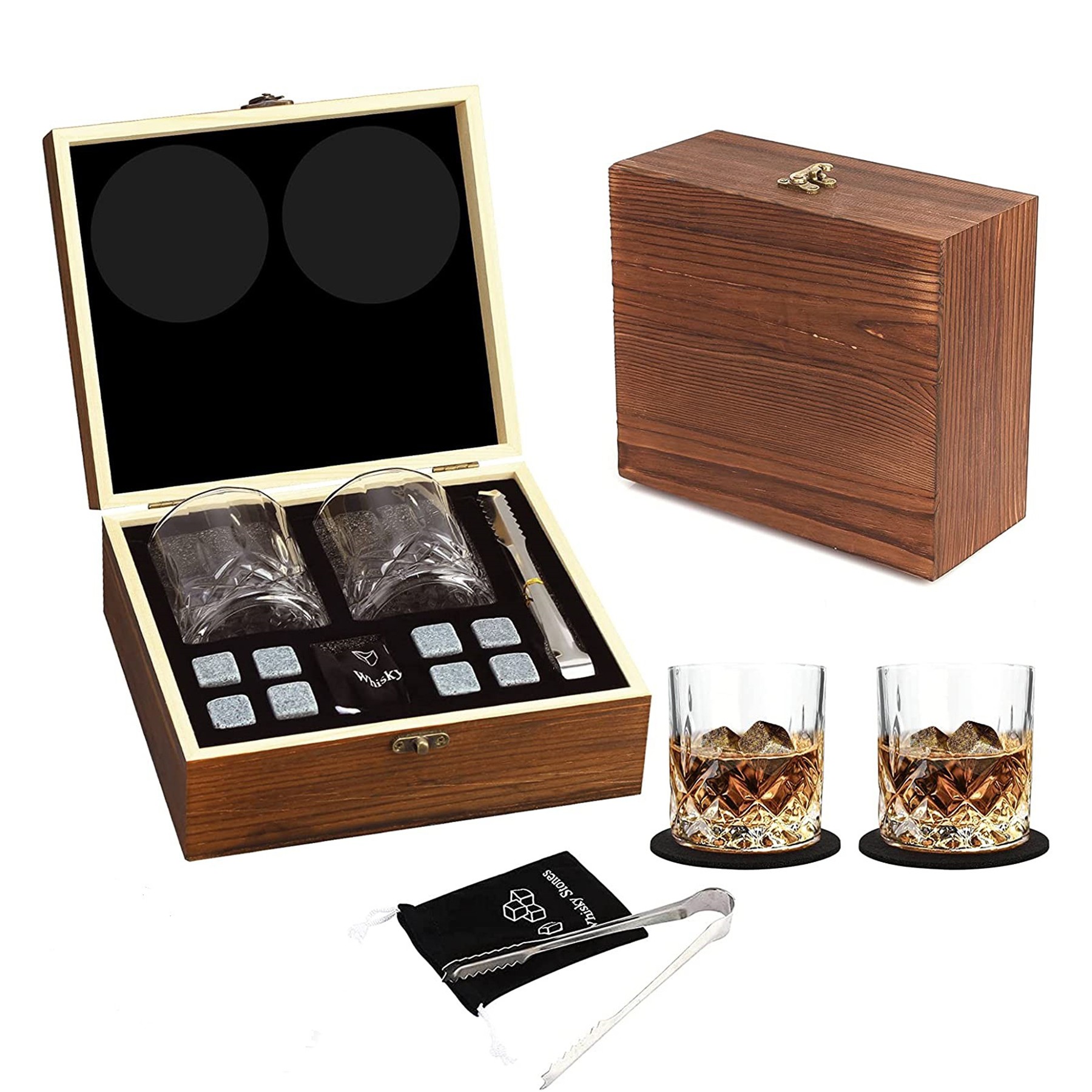 Whiskey Glass With Ice Cubes Gift Set 2