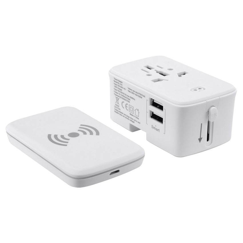 Universal Travel Adapter with Power Bank (5,000 mAh) or Wireless Charger 9