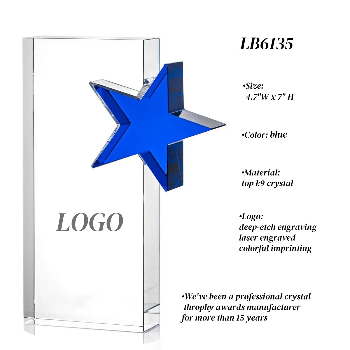 Star Crystal Award Supplier Glass Throphy Custom 3