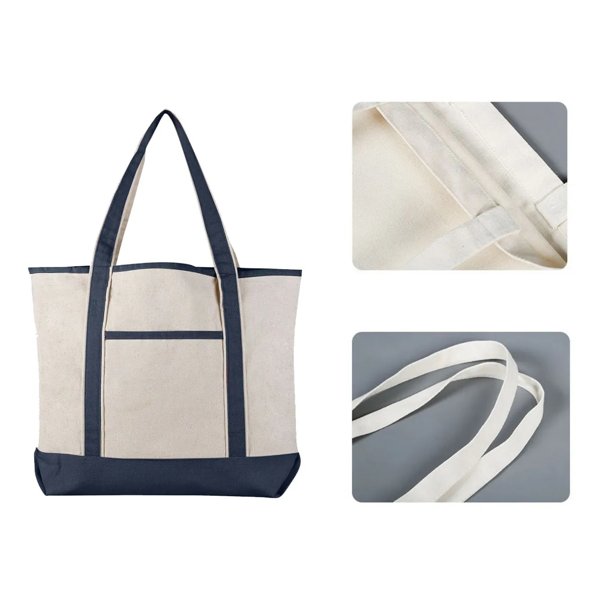 Big Zipper Grocery Shopping Beach Canvas Tote Bag 4