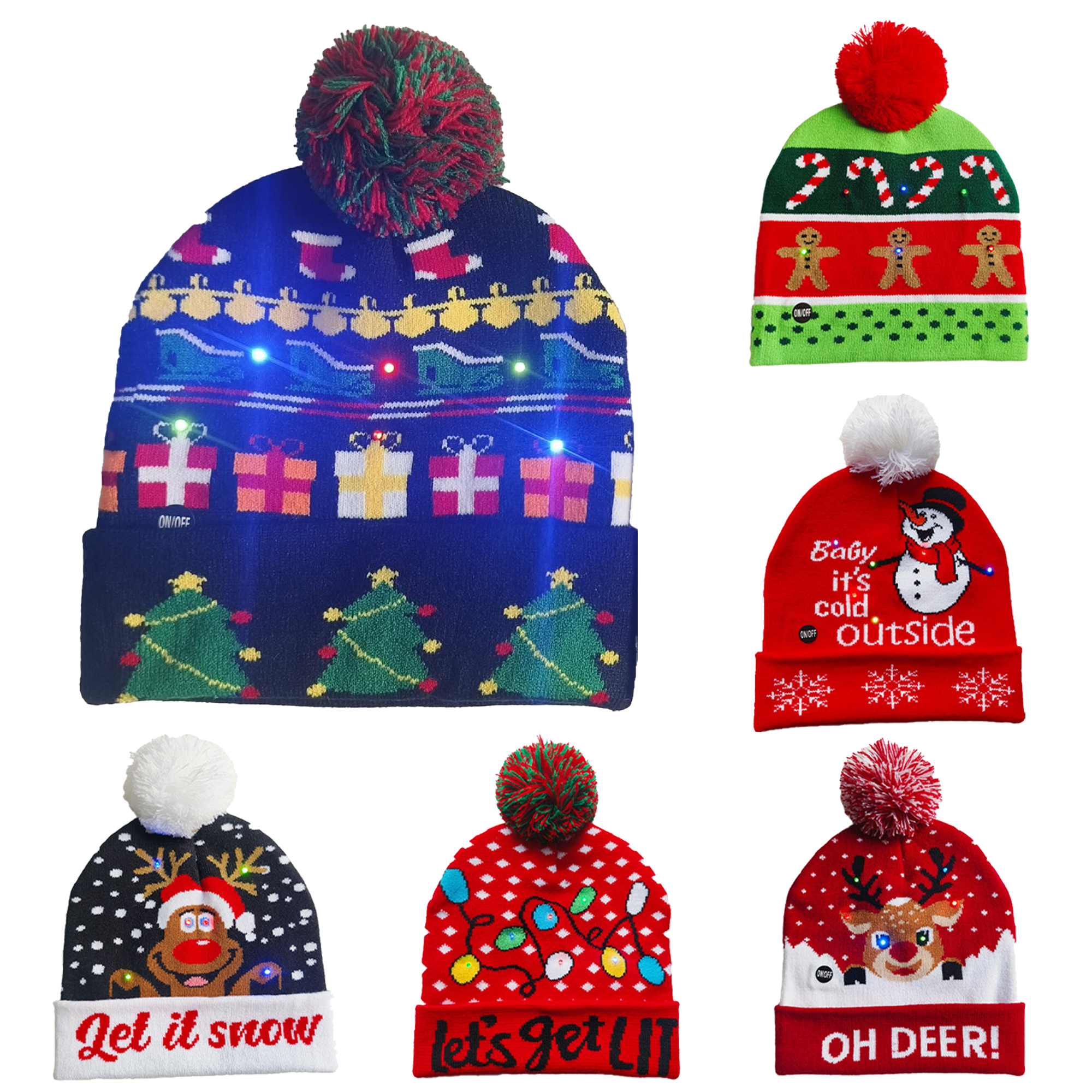 Xmas Sweater Hat Winter Christmas Beanie Knitted LED 2