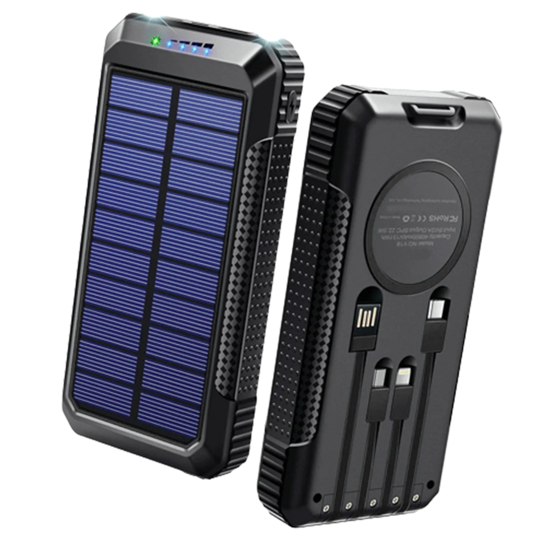 24000Mah Wireless Solar Power Bank Flashlight W/4 Cables 3