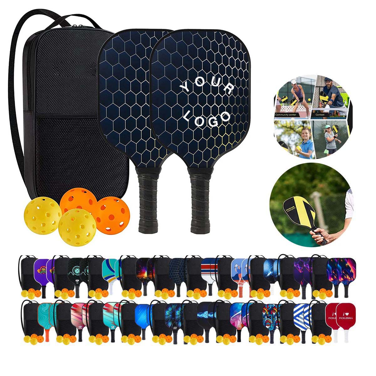 Durable Fiberglass Pickleball Paddle Set with Bag 14