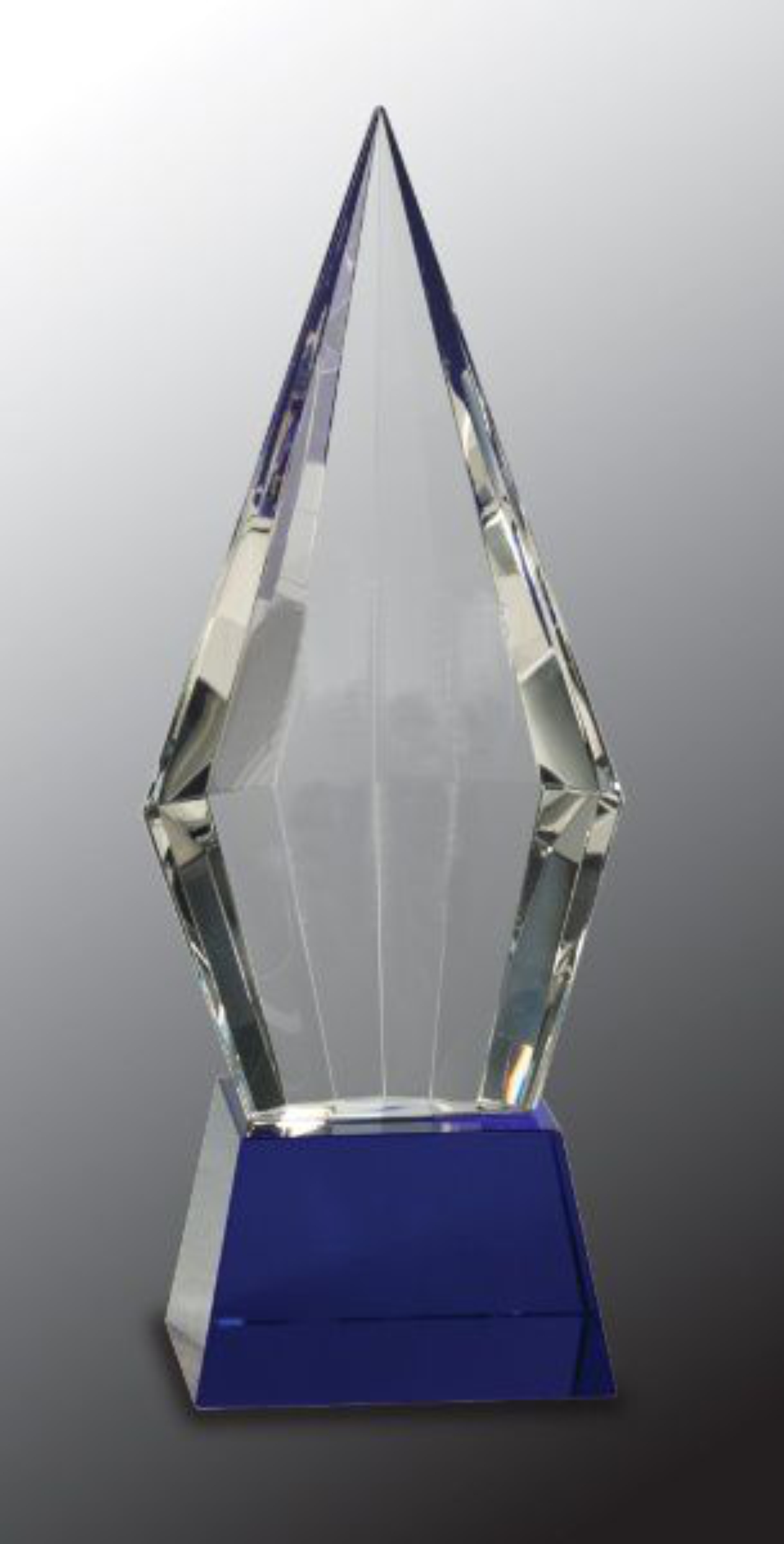 9 1/2" Obelisk Facet Crystal Award on Blue Pedestal Base 3