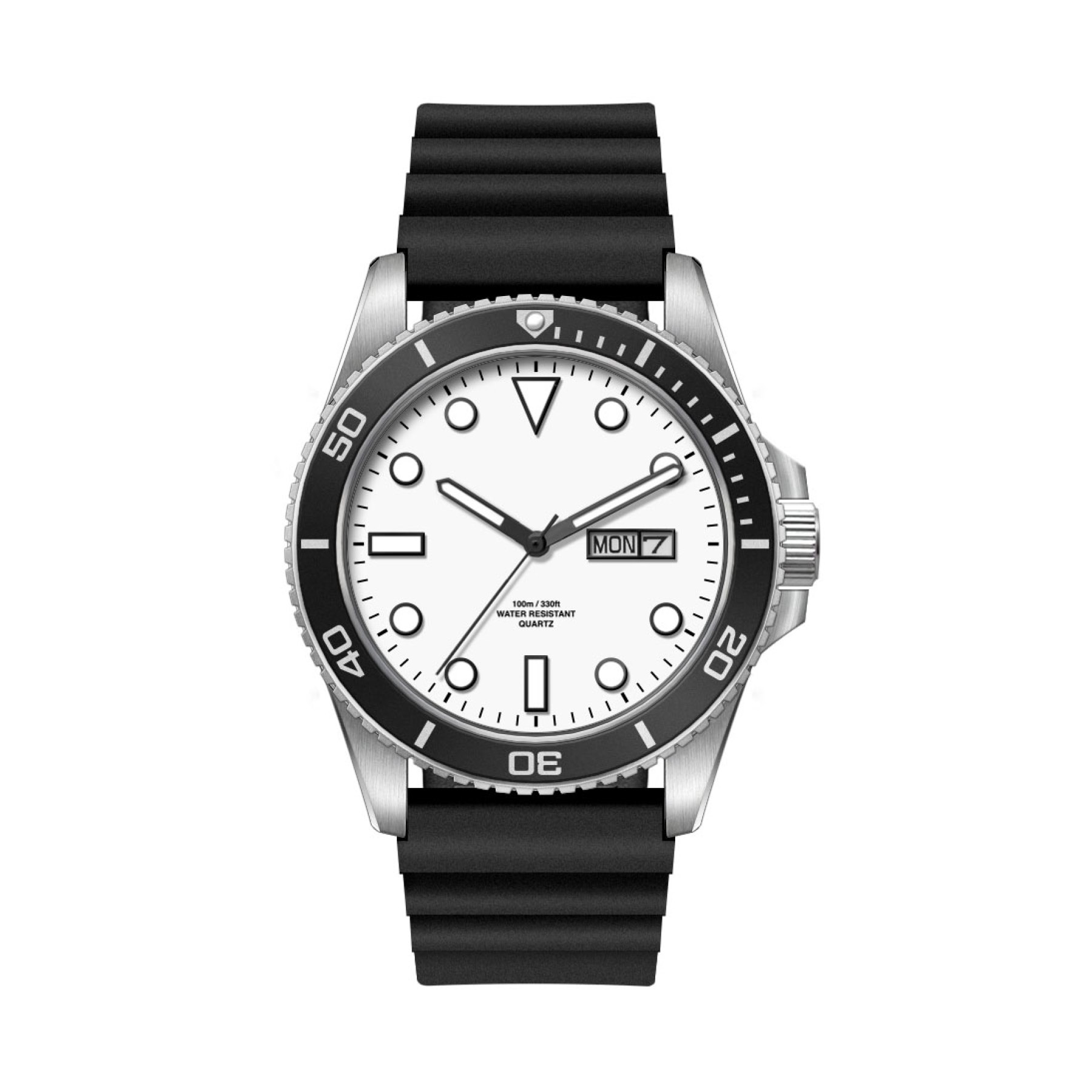 42.5MM, SS, SILVER CASE, BK BEZEL, 3-HAND MVT, DAY-DTE 4