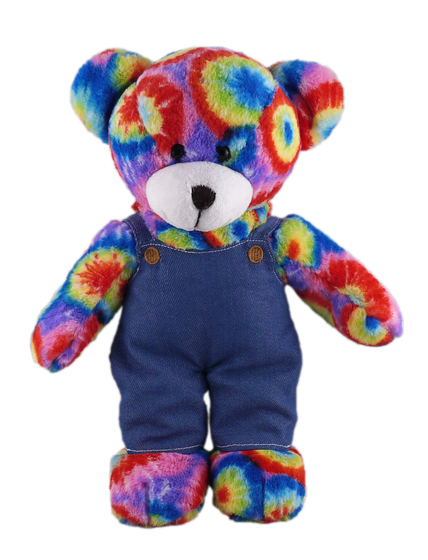 Soft Plush Stuffed Tie Dye Bear in denim overall.