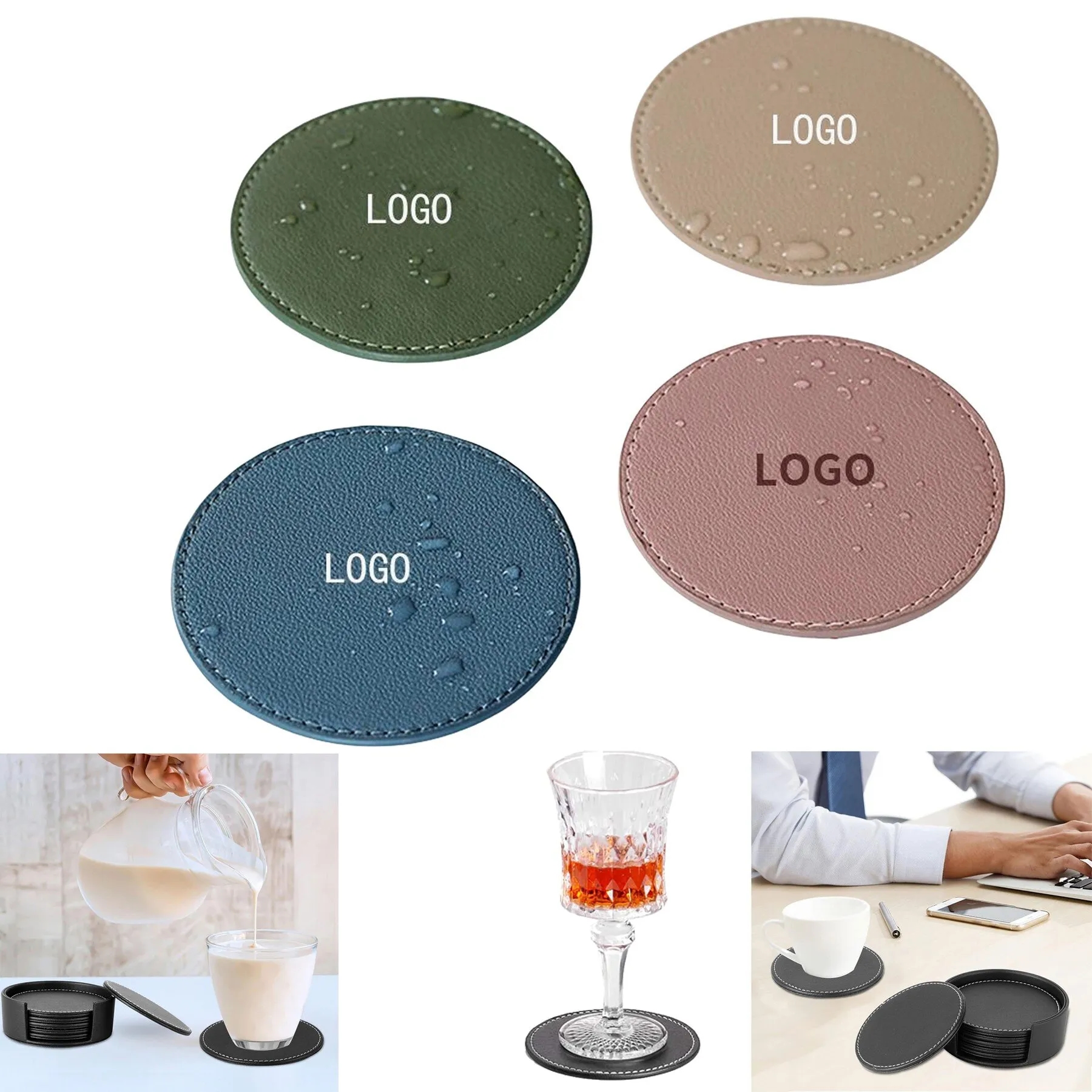 Leather Drink Coasters Round Cup Mat 5
