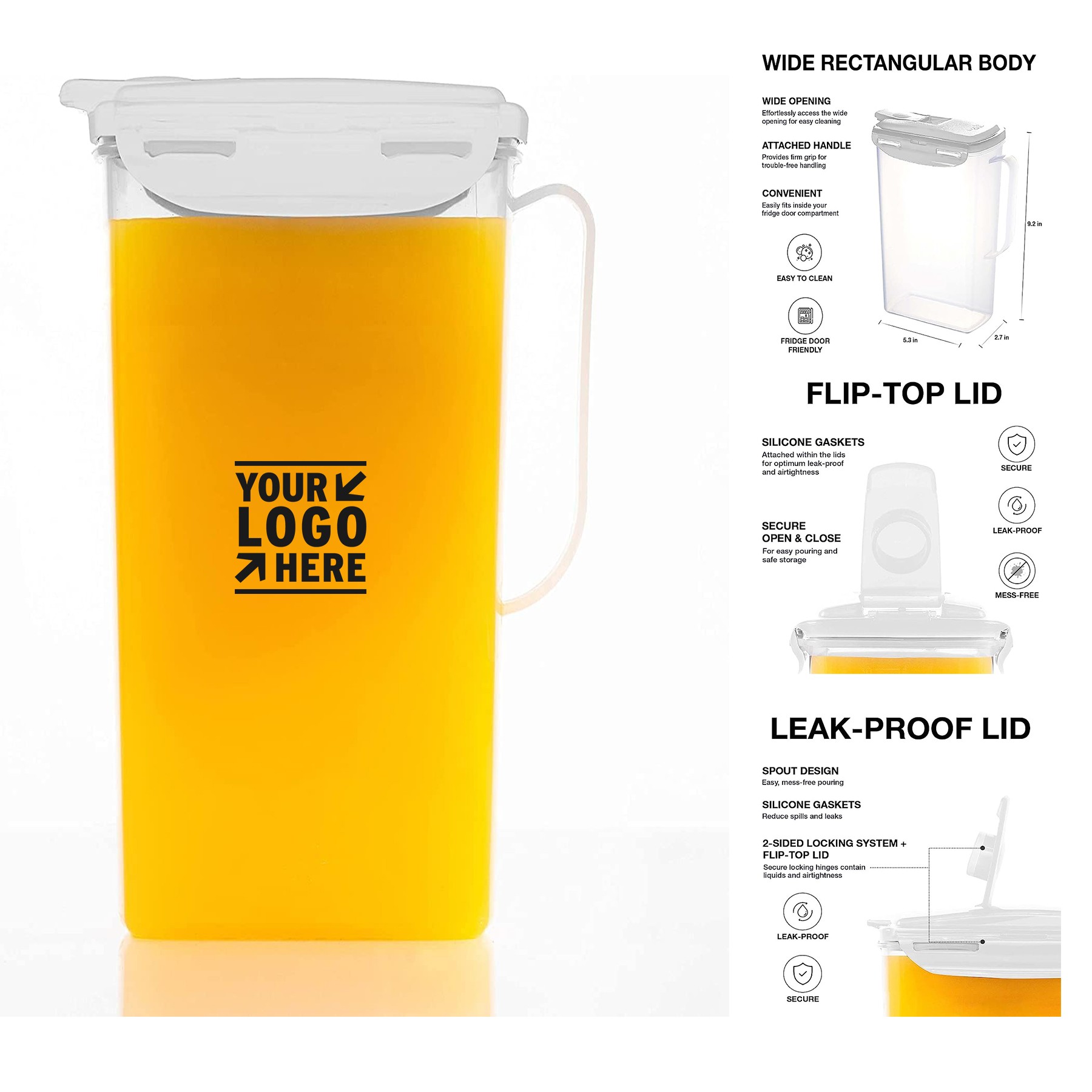 Aqua Fridge Door Water Jug with Handle BPA Free Plastic Fridge Jug 2