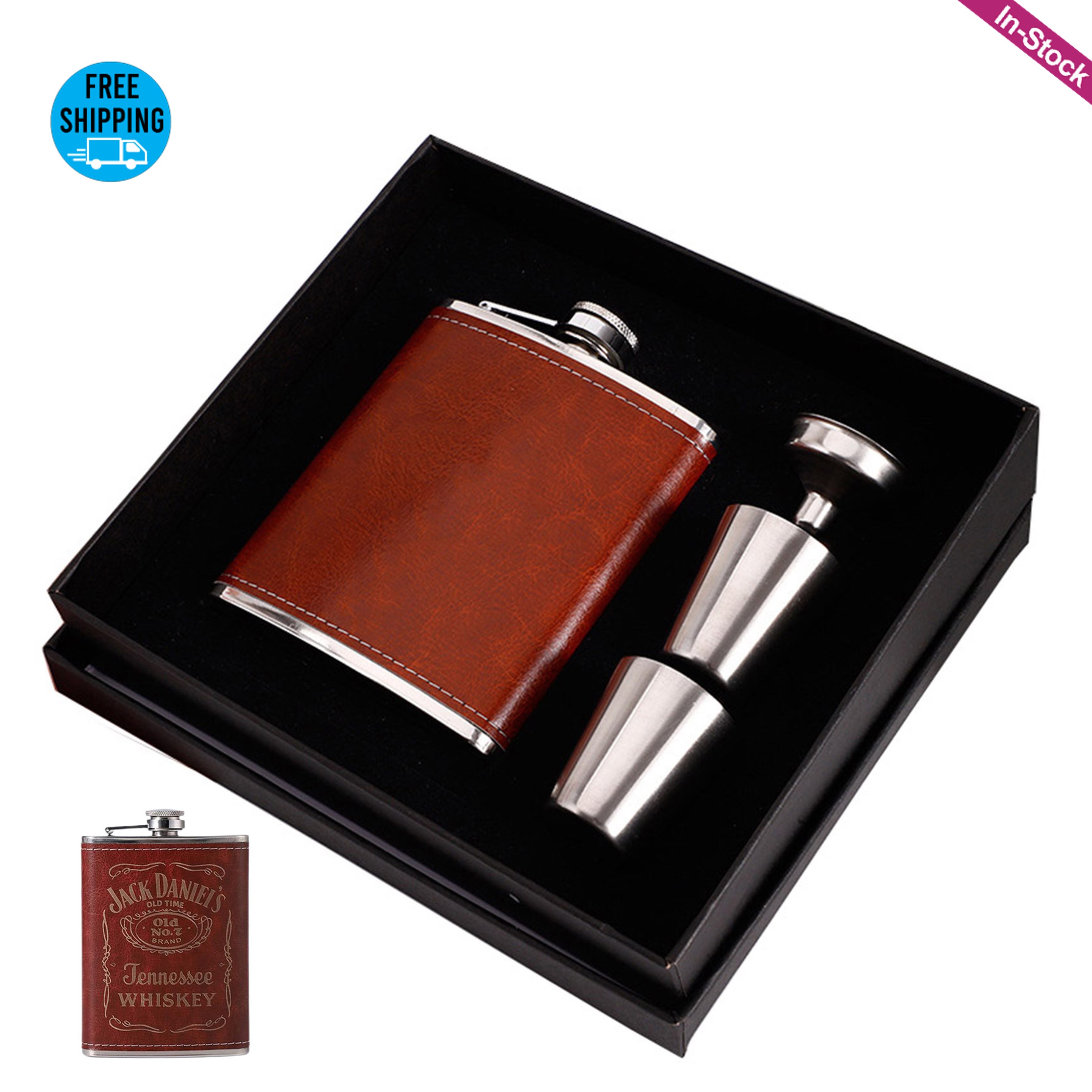 8oz Premium Leatherette Flask Gift Set 3