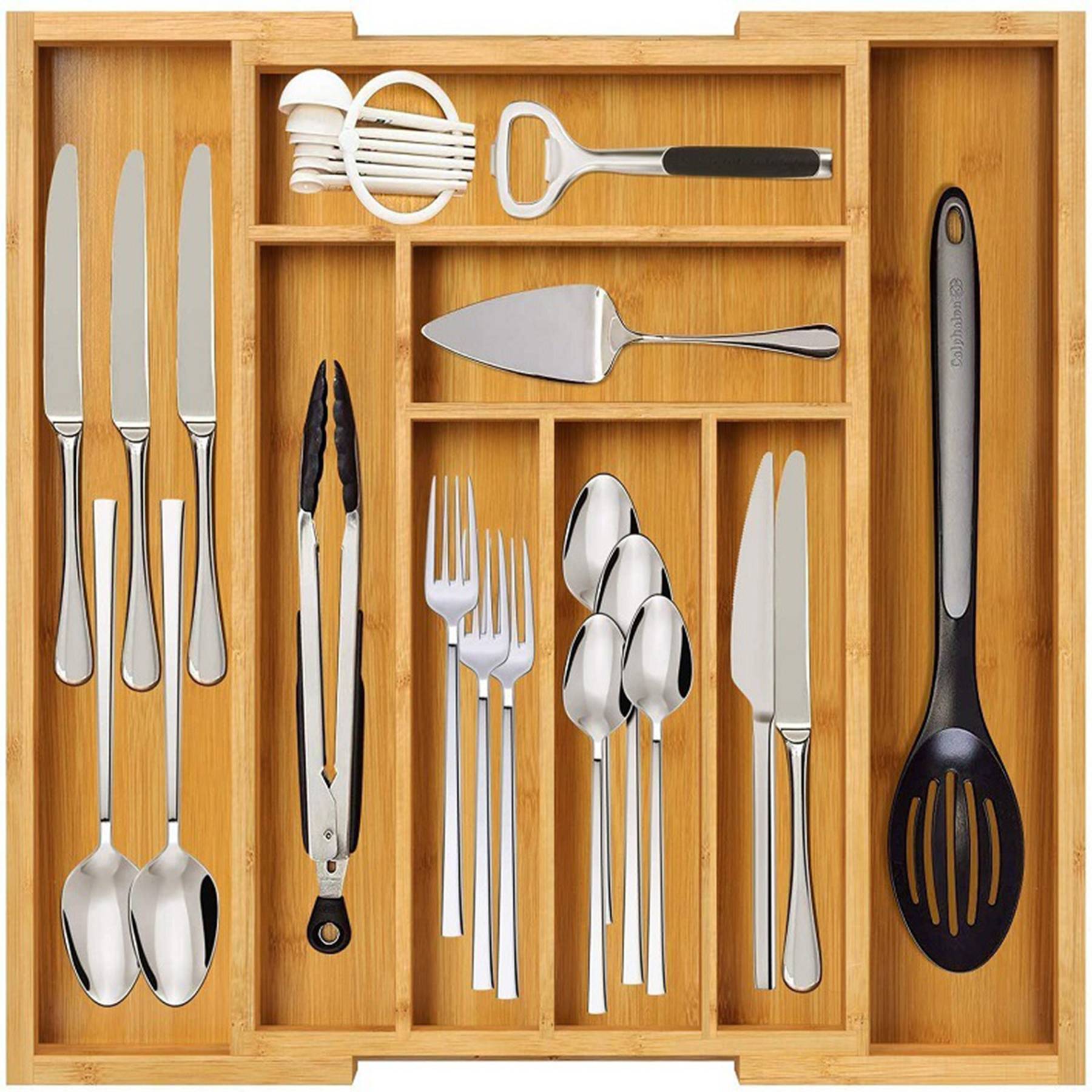 Bamboo Expandable Utensil Tray Organizer 5
