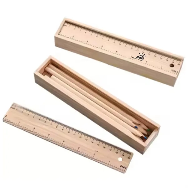 12- Piece Colored Pencil Set In Wooden Ruler Box