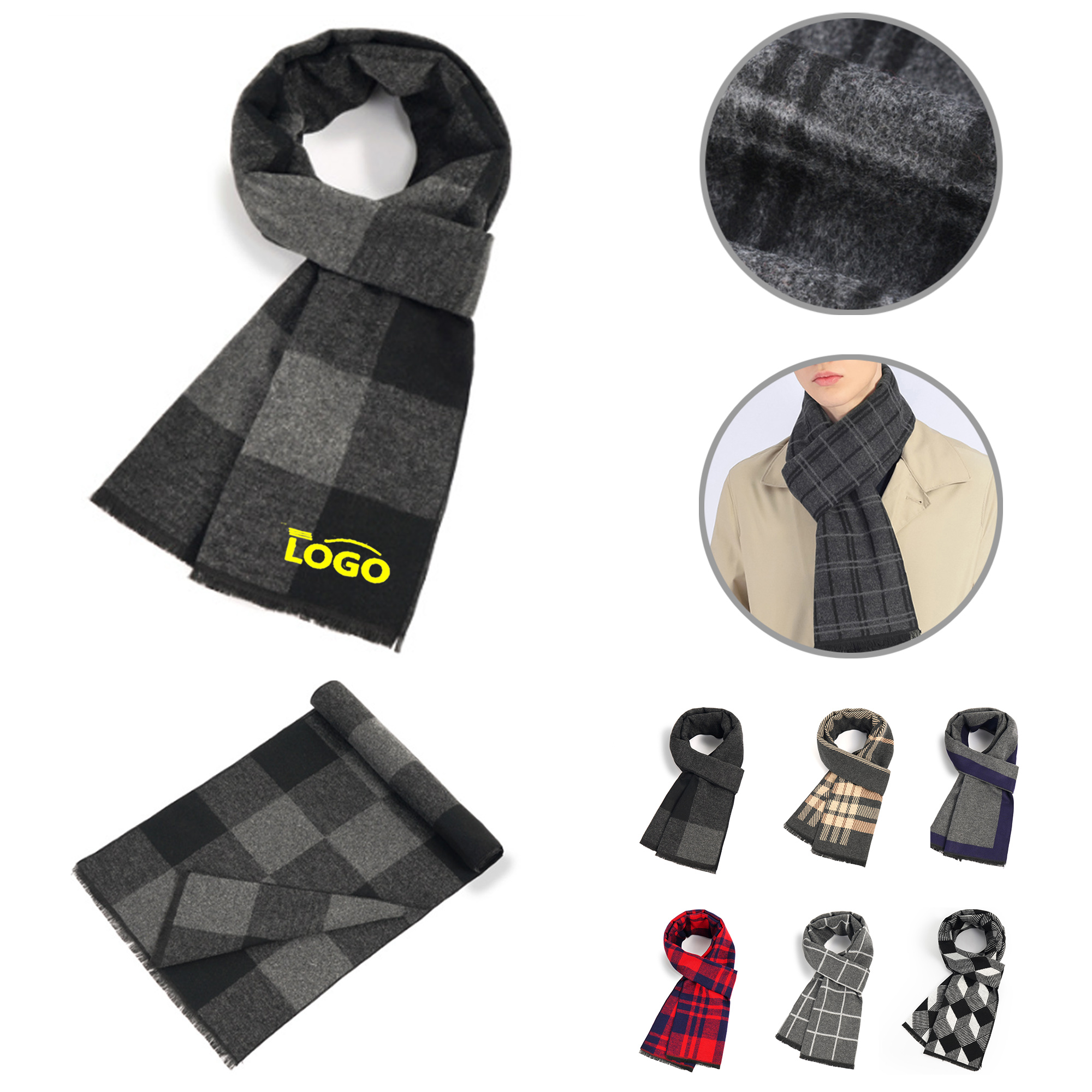 MOQ50 Winter Plaid Faux Cashmere Scarf Shawl 12