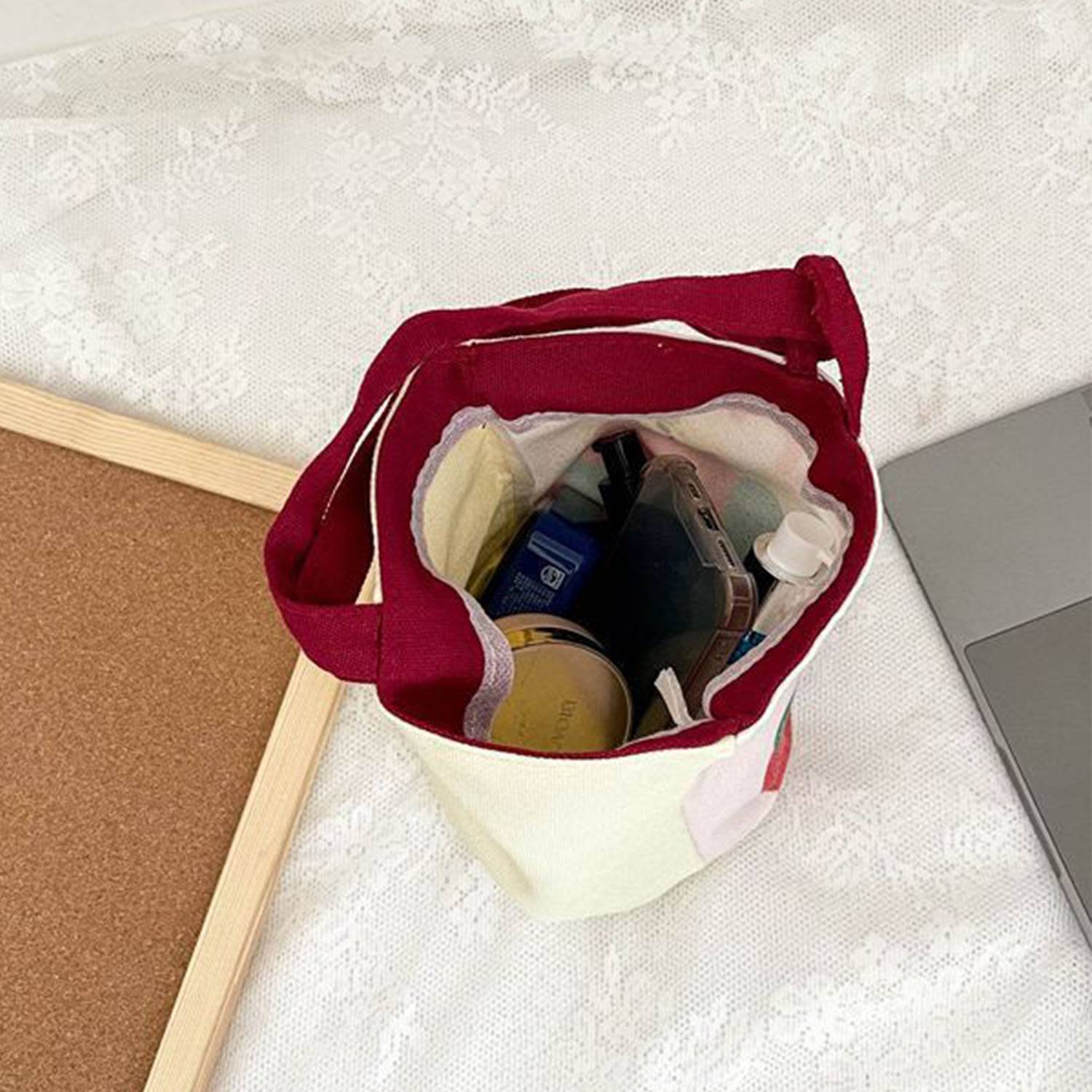 Canvas oil painting bucket bag, custom tote bag with logo imprint 4
