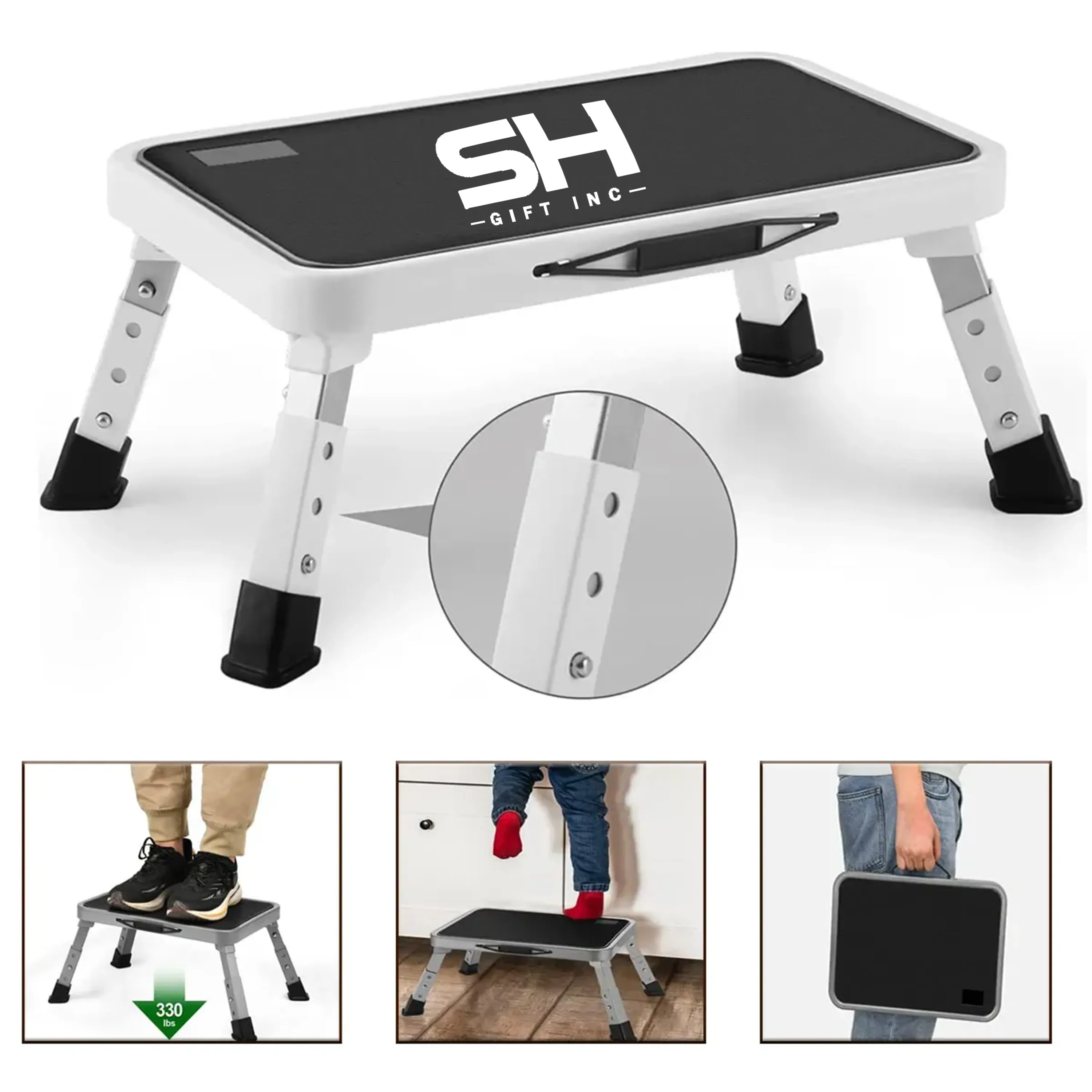 Folding Step Height Adjustable Stool with Non Slip Platform 3
