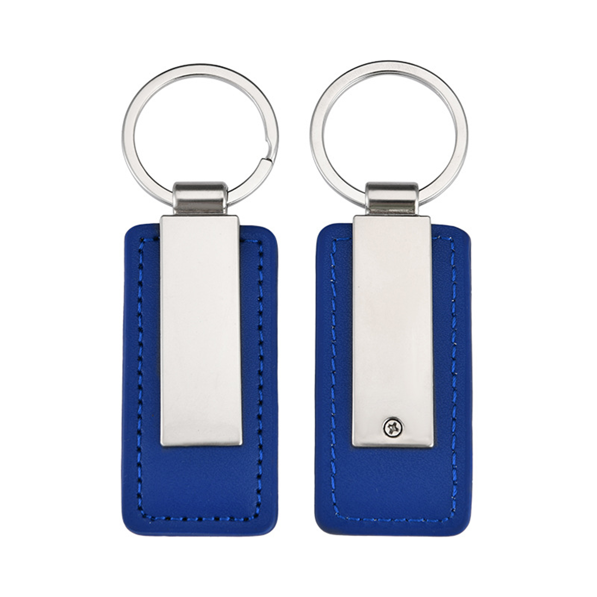 Rectangular Metal Keychain With Leather Accent 3