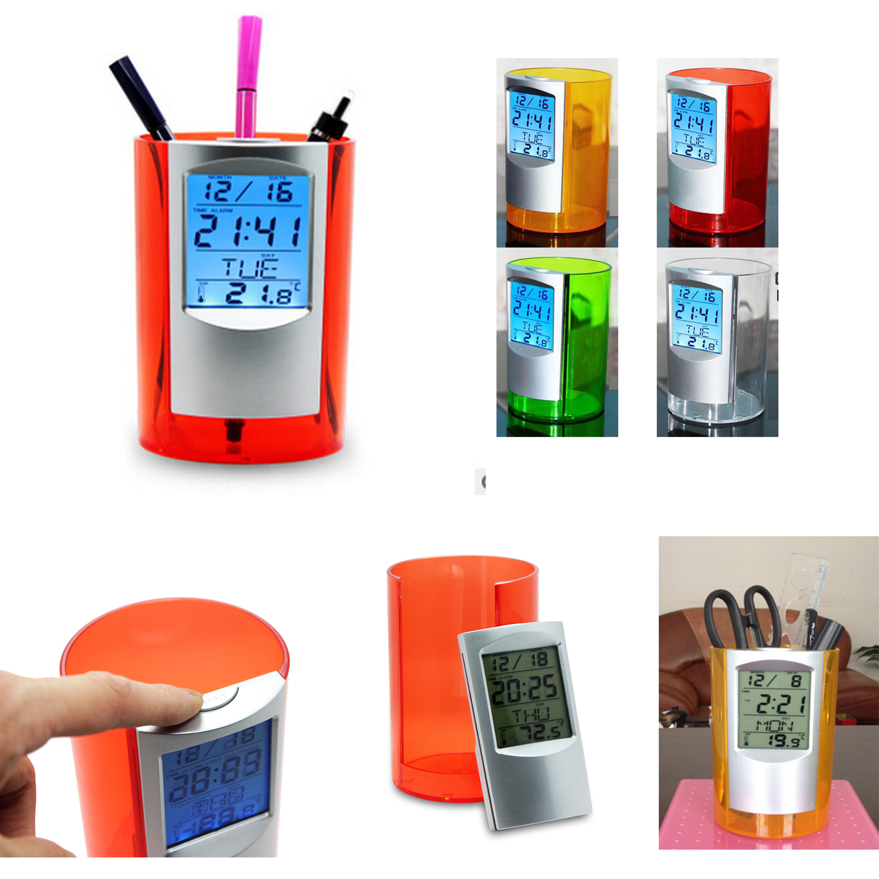 Digital Alarm Clock Pen Pencil Holder 2