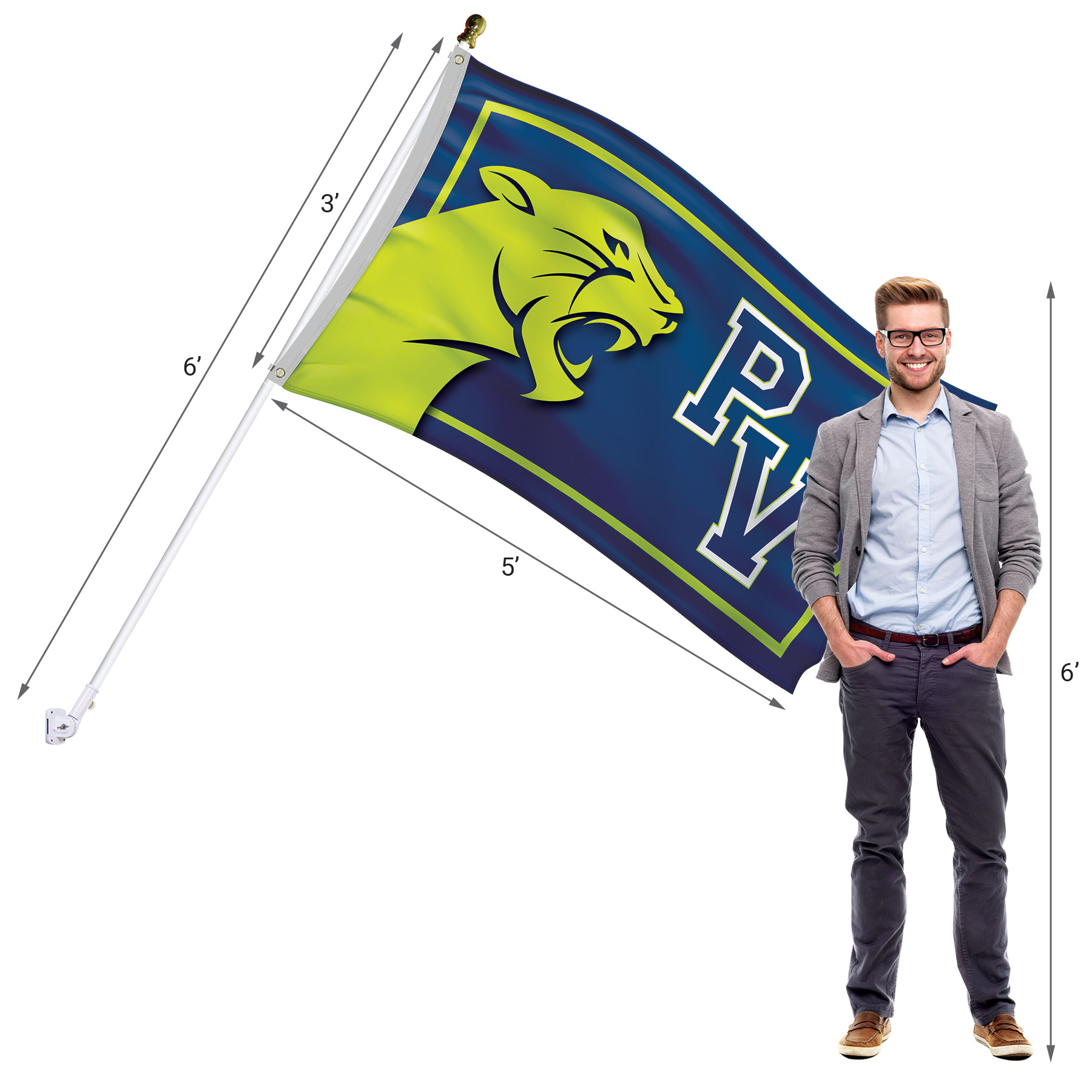 Promotional Flag Kit with 3' x 5' Flag and White Bracket 5