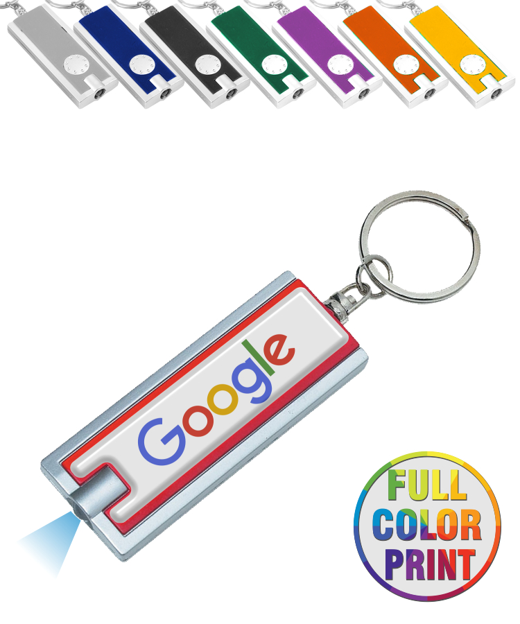 Rectangle LED Flashlight Key Chain, Full Color Epoxy Dome Label Print 2