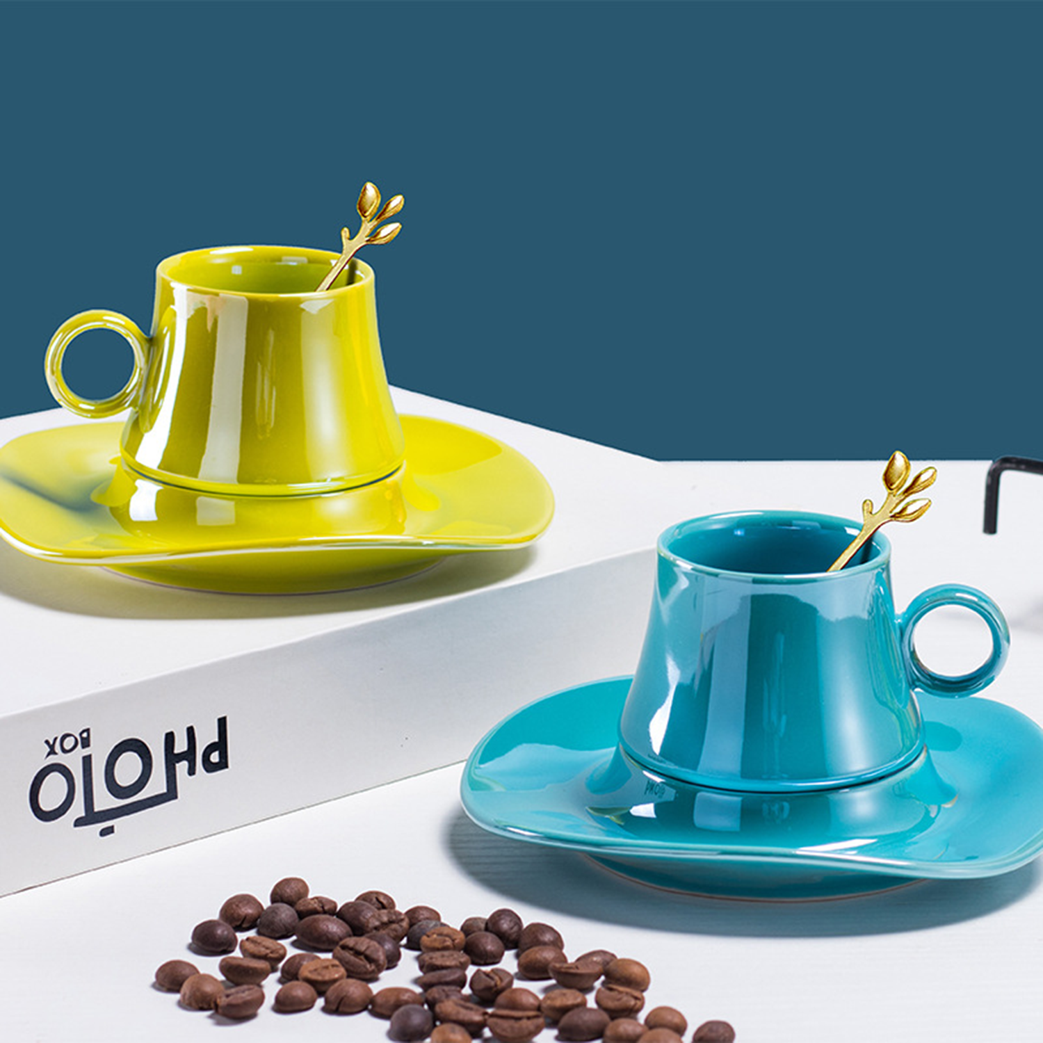 5.5Oz Cute Creative Ceramic Coffee Mug With Saucer Set 5
