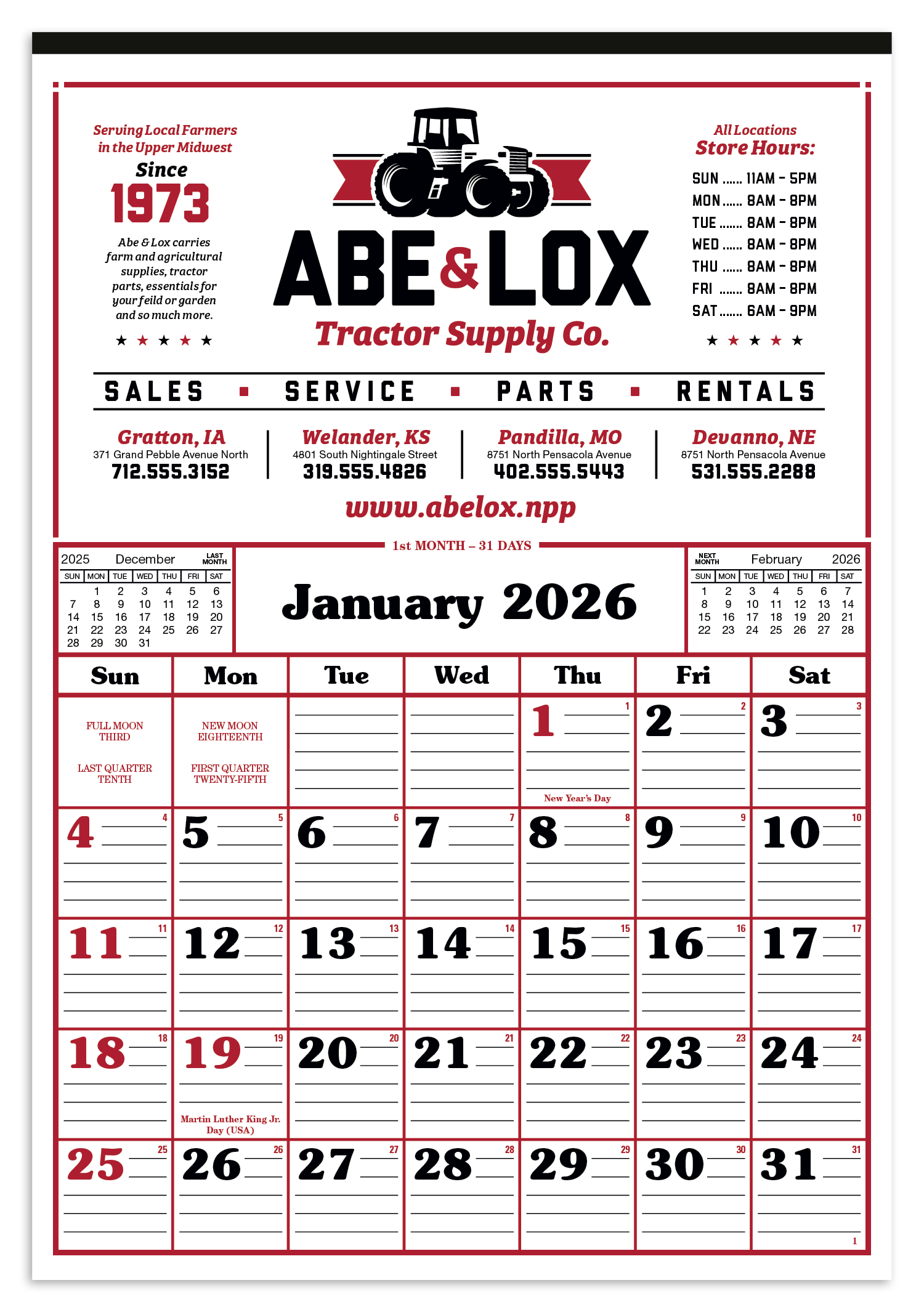Skinner & Kennedy® Commercial 12-Sheet Calendar 9