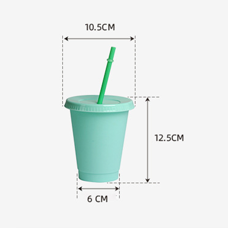 16OZ Reusable Color Changing Plastic Cups w/Lids and Straws 8