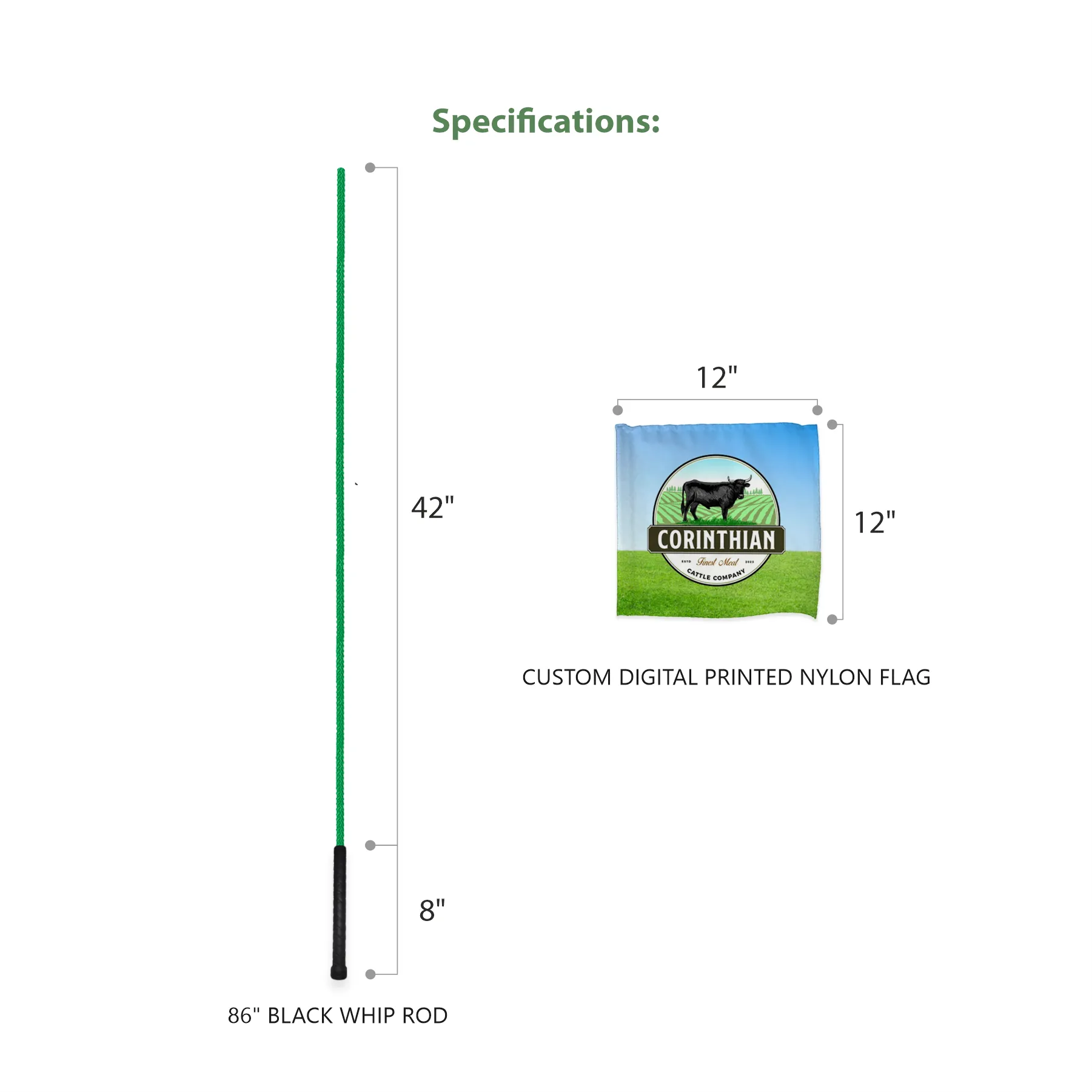 42" Green Whip Rod with 12"x12" Digitally printed Flag 8