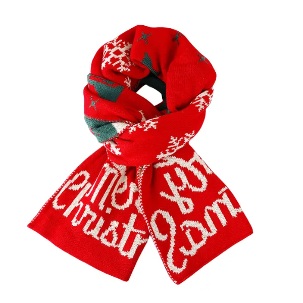Christmas Reindeer Pattern Knit Scarf, Cozy Winter Holiday W 1