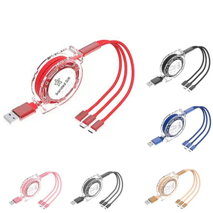 3-in-1 Retractable USB Type-C Charging Cable 3