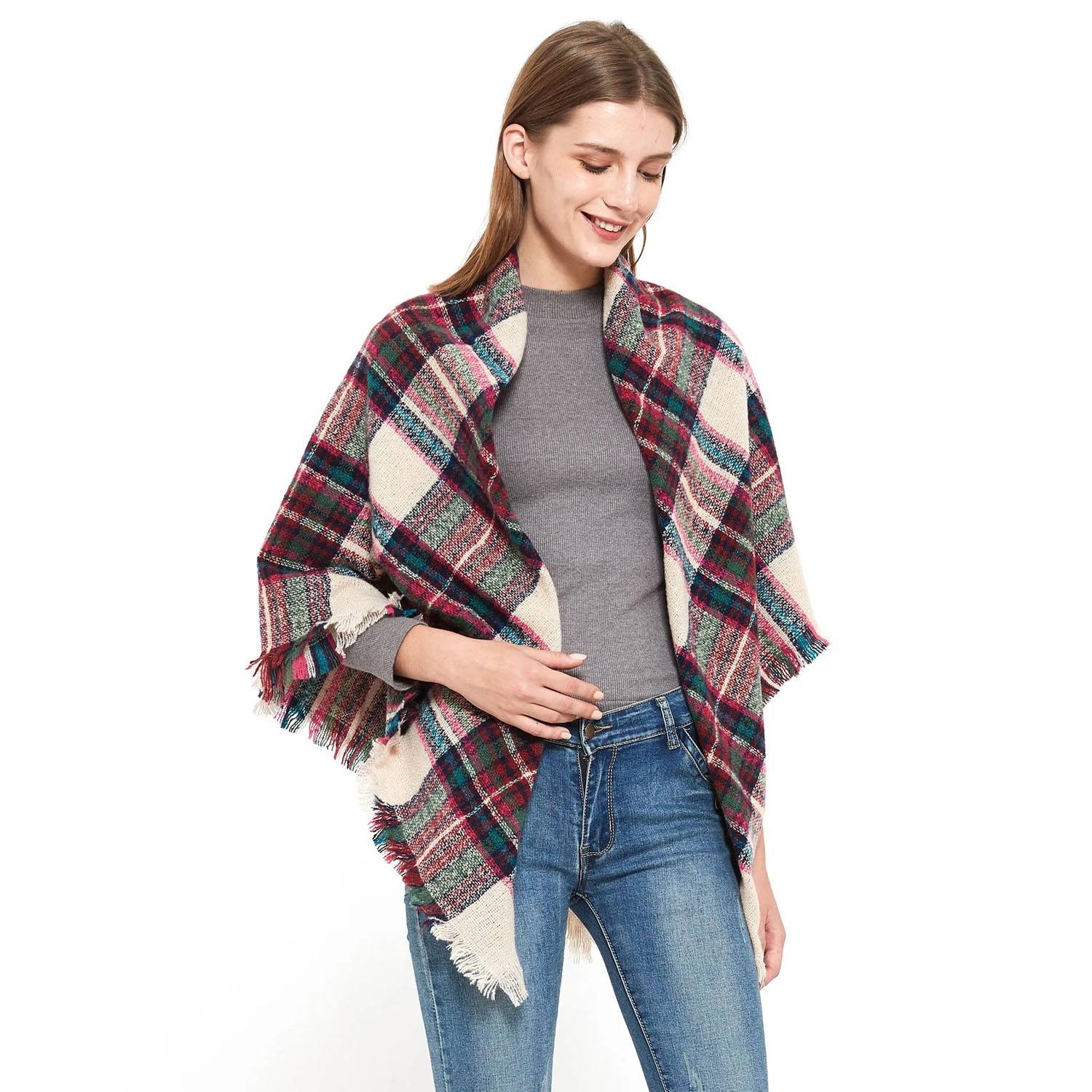 Classic Plaid Faux Cashmere Warm Shawl Scarf 3