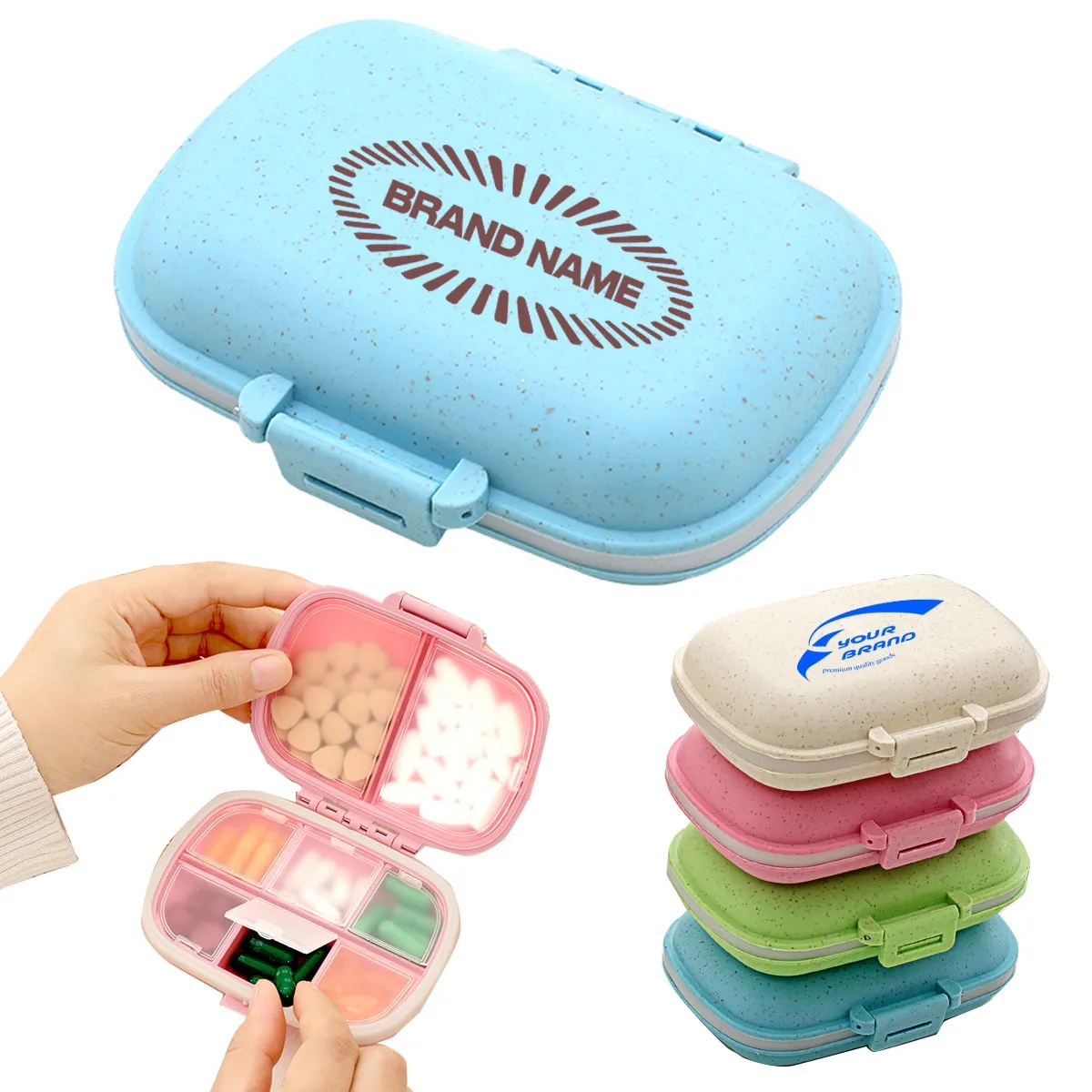 Portable Pocket Wheat Straw Shell Pill Storage Cases Box 6