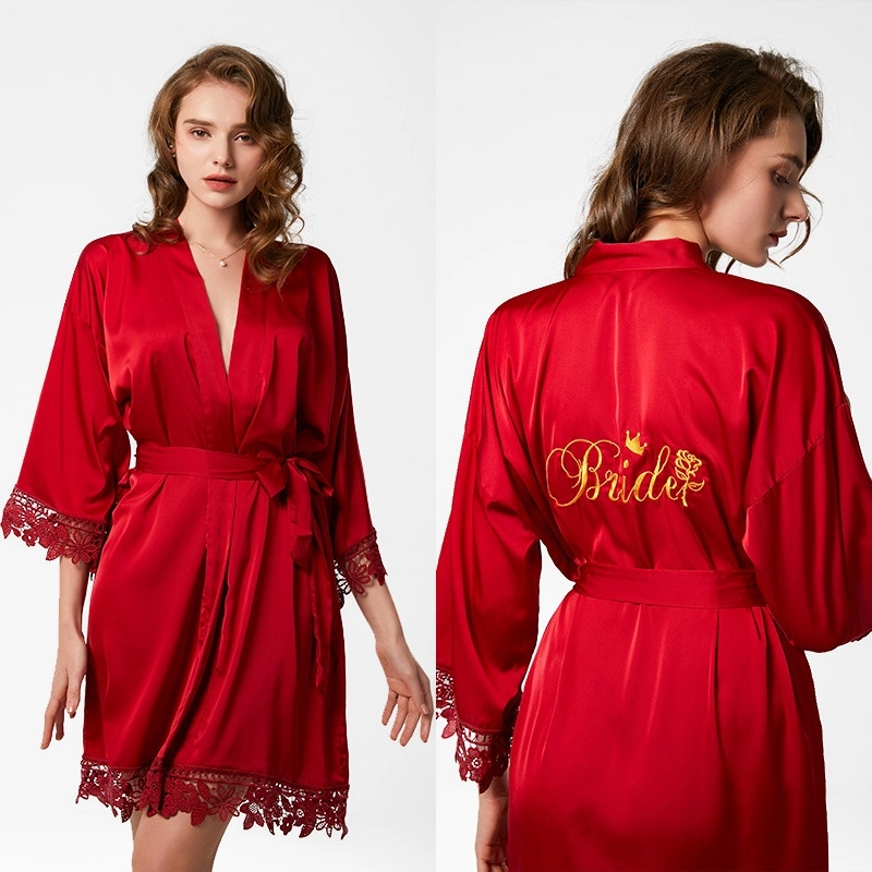 Women's Satin Robe Lace Silk Kimono 12