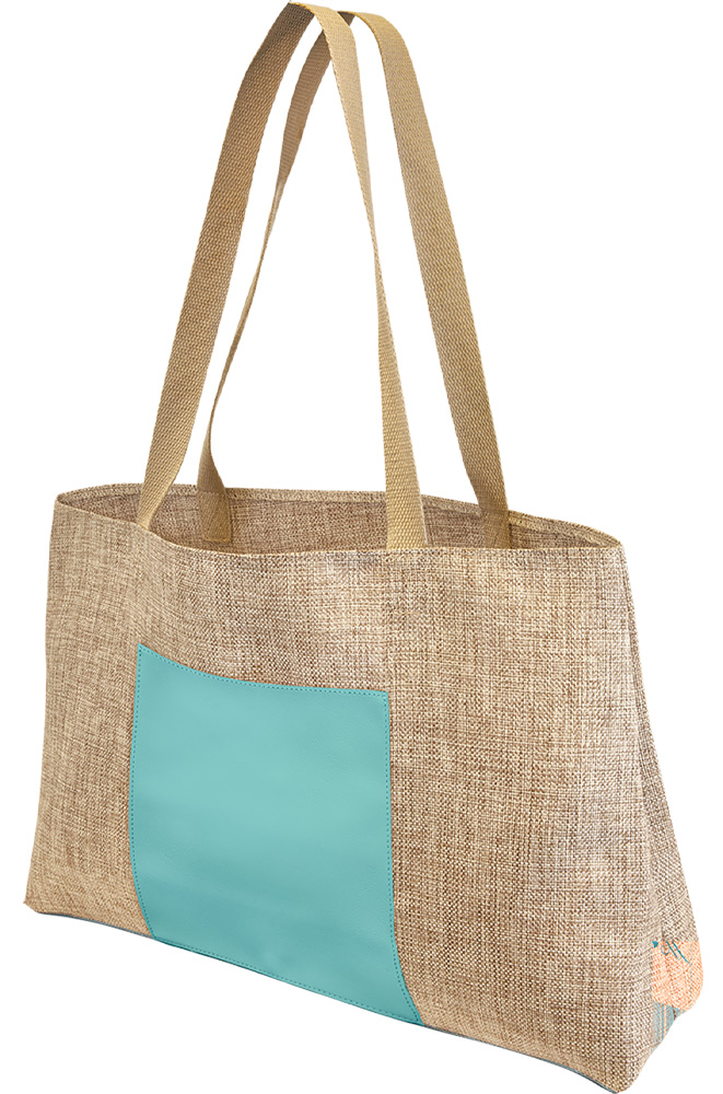 Laserable Teal Leatherette Burlap Gusset Bag 4