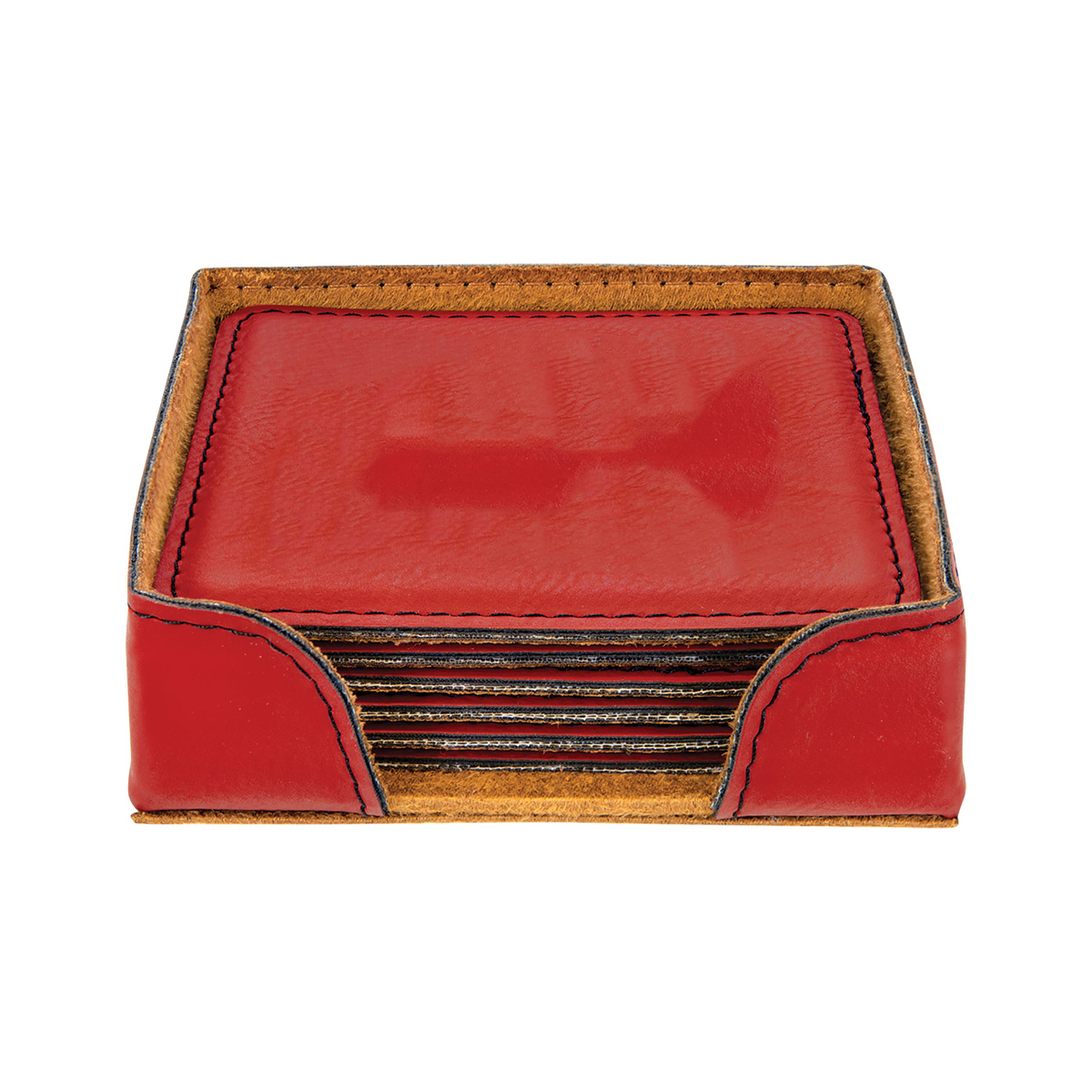 Red Leatherette Square 6-Coaster Set 2