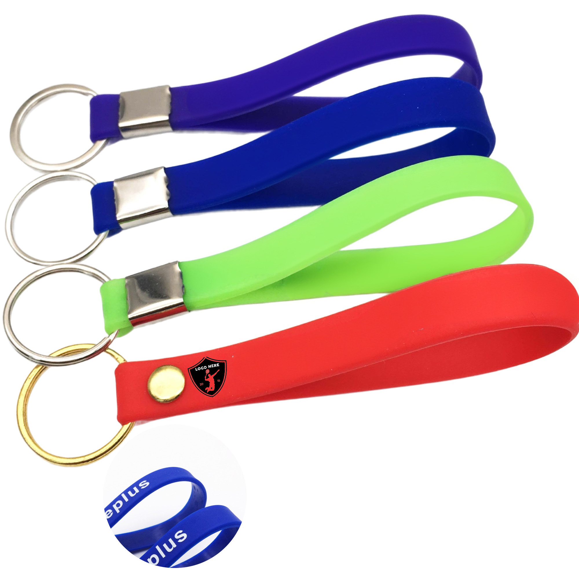 MOQ 50 Custom Silicone Wristband Keychain with Printing 2