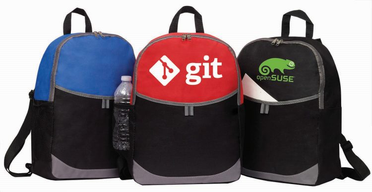 Grey-trimmed backpack with one large pocket.