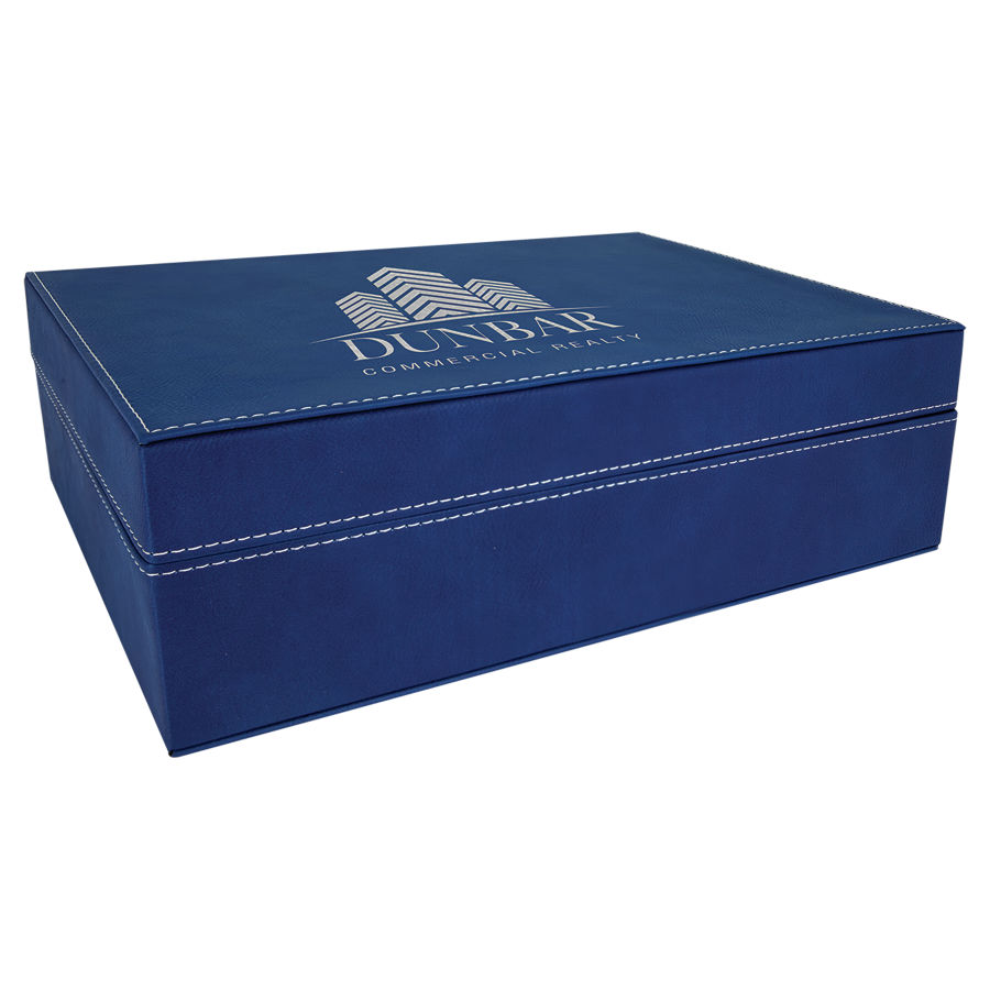 12 1/4" x 8 1/4" Blue/Silver Leatherette Premium Gift Box 1