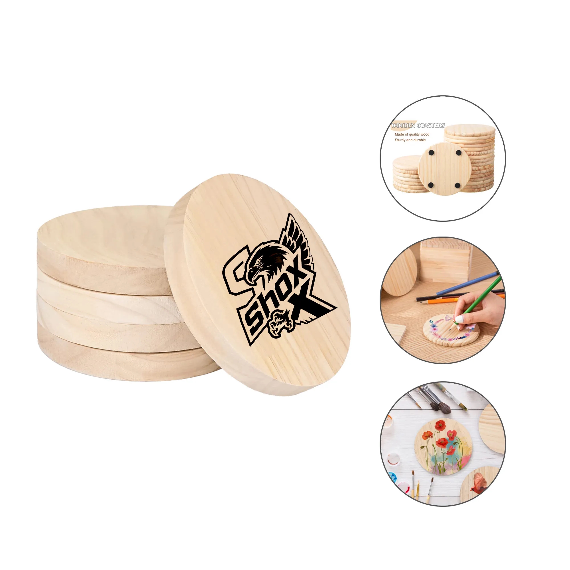 MOQ 20 Wooden Round Coasters 2