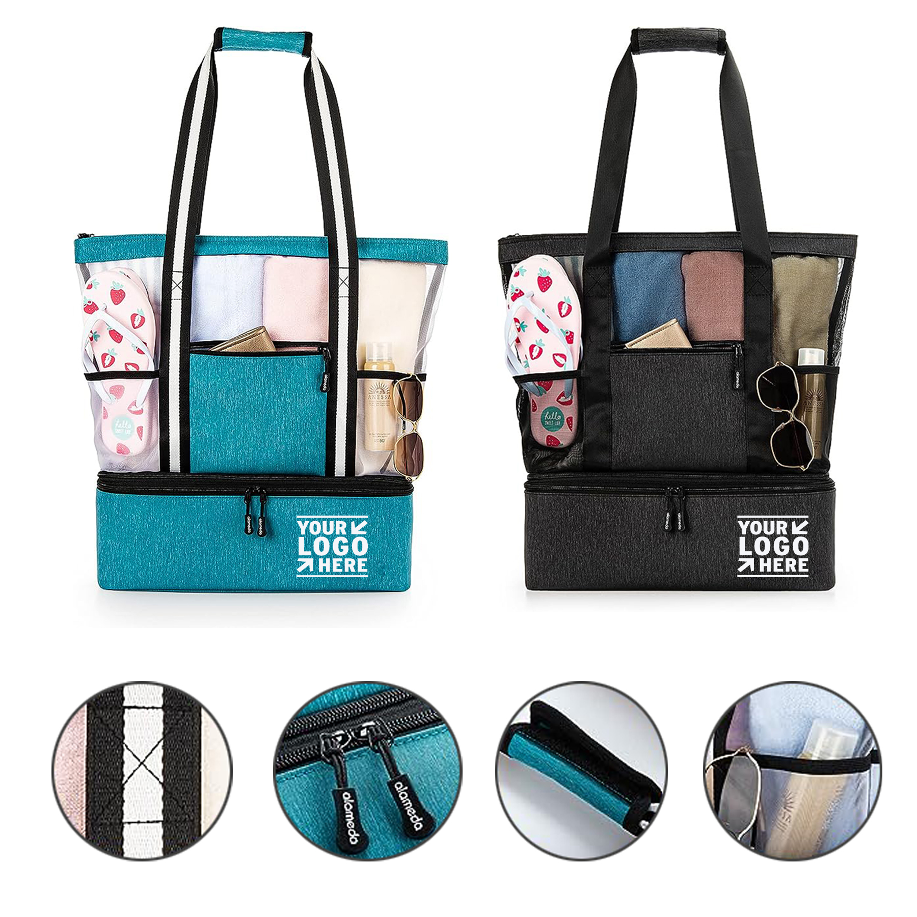 Travel Mesh Tote Beach Insulated Cooler Bag 
 2
