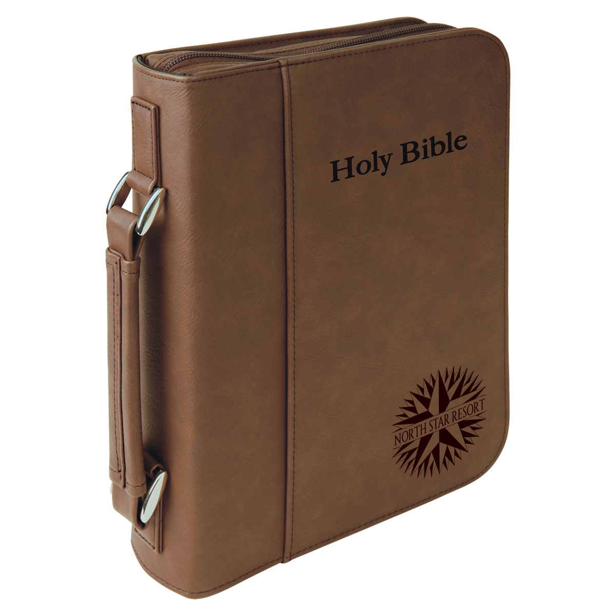 7" x 10" Dark Brown Leatherette Book/Bible Cover with Handle & Zipper