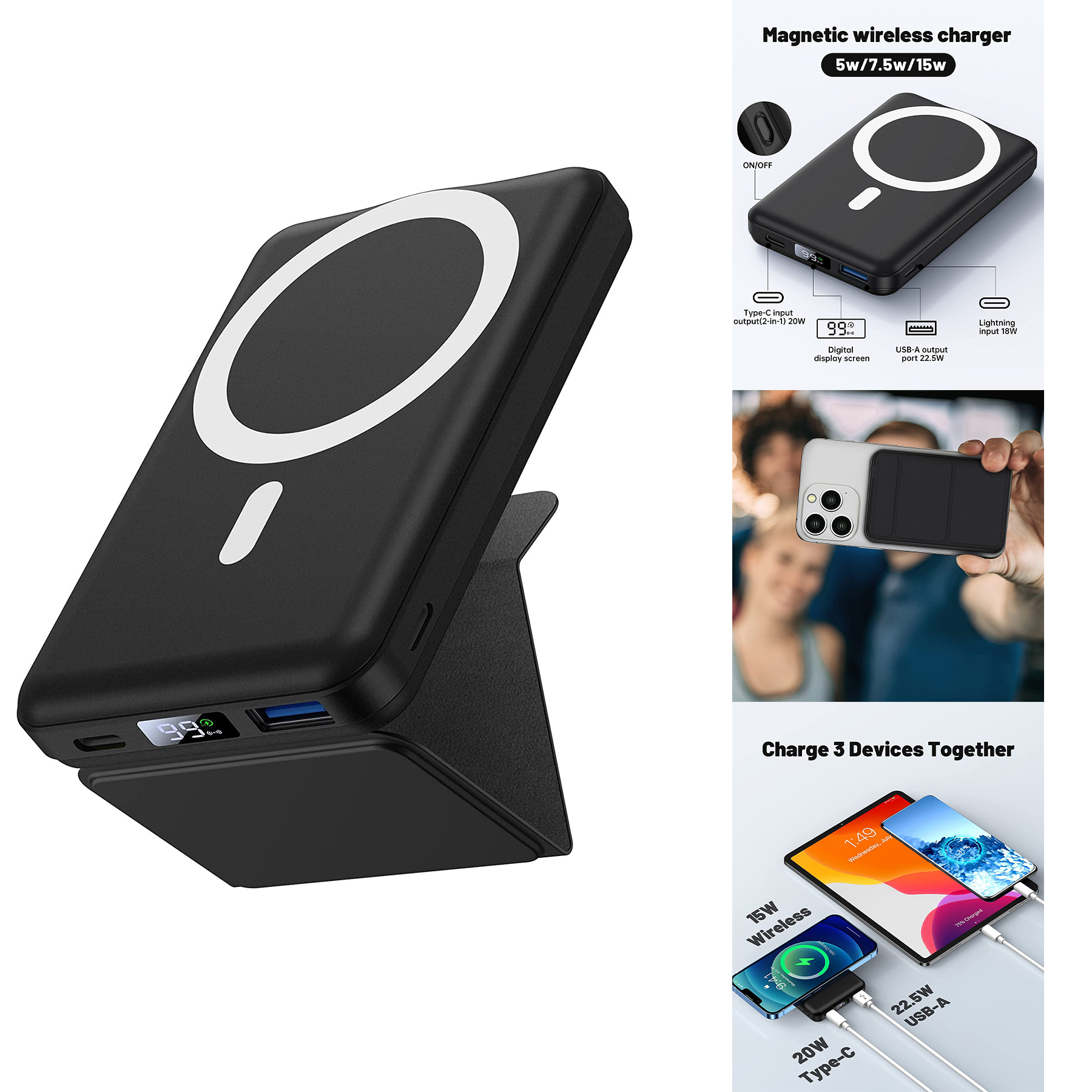 Magnetic Wireless Portable Charger, Foldable 10000mAh Battery 2