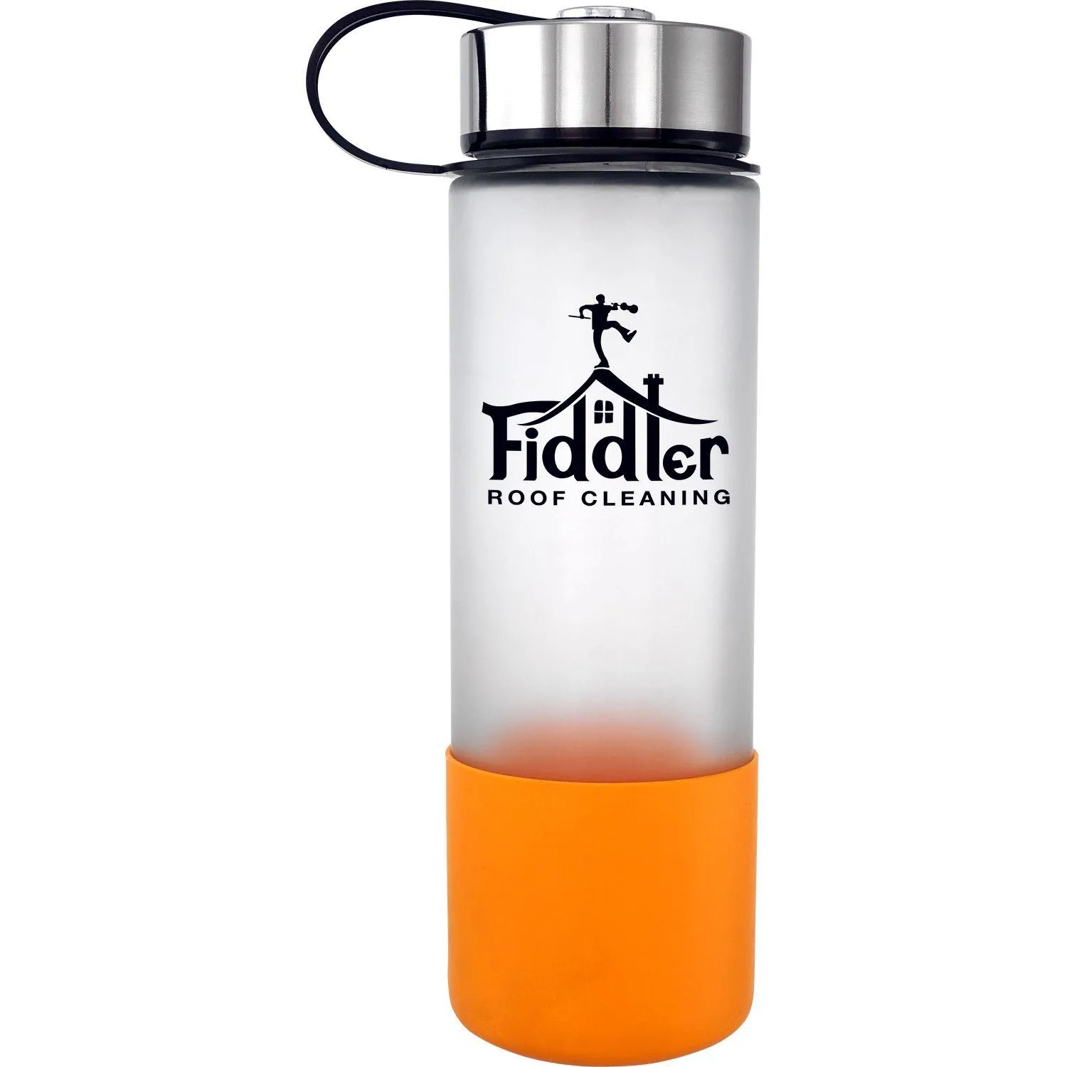 Metal Lanyard Lid 22 oz. Frosted Glass Grip Bottle 7