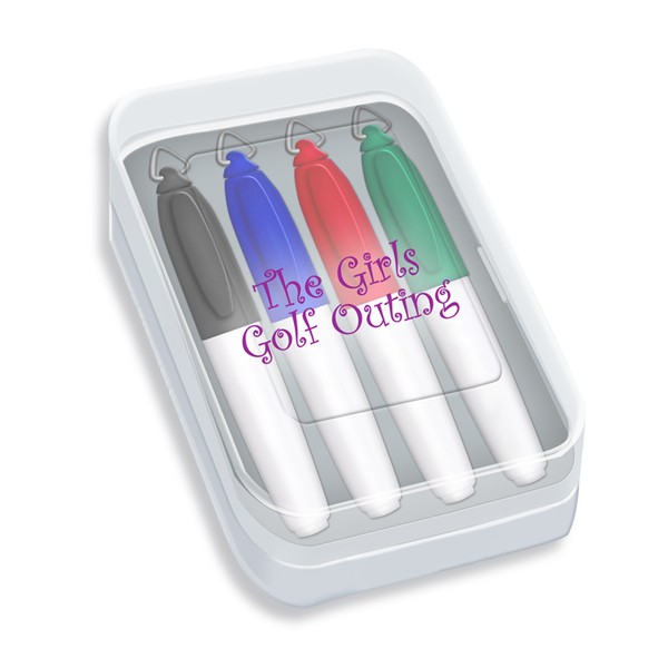 Four Pack of Mini Permanent Markers in Clear Plastic Case 2