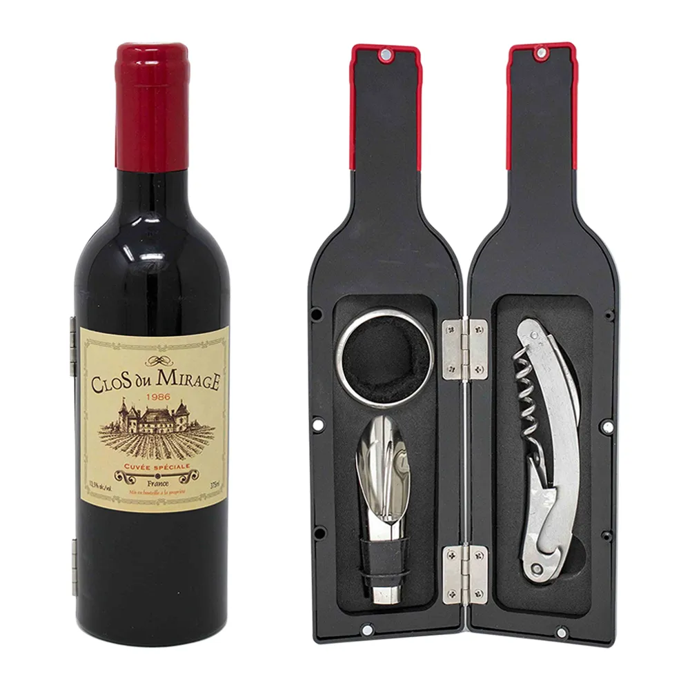3-Piece Corkscrew Tool Set in Decorative Wine Bottle Case 4