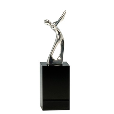 8.5" Silver Metal Gold Figure Award with Black Crystal Pedestal Base 1